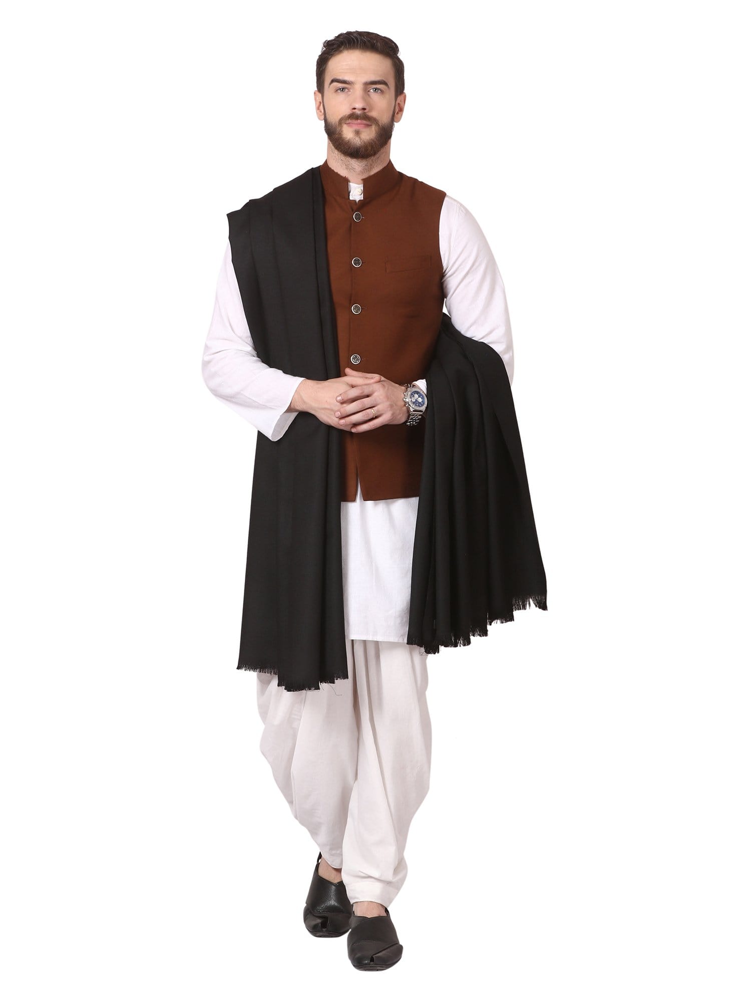 Pashtush Store Shawl Pashtush Mens Shawl, Thick Lohi, 50% Australian Merino Wool, black