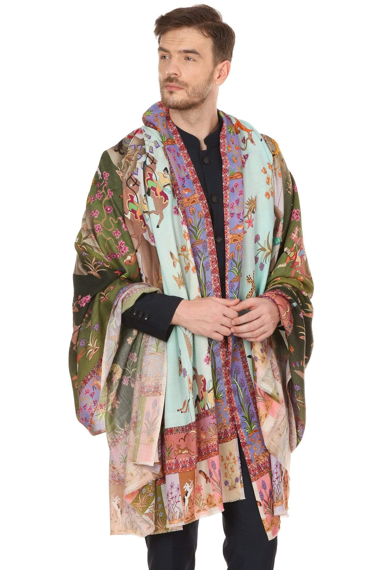 Pashtush Shawl Store Shawl Pashtush Mens Shikaardar Shawl, 100% pure wool, Woolmark Certified, Full Size