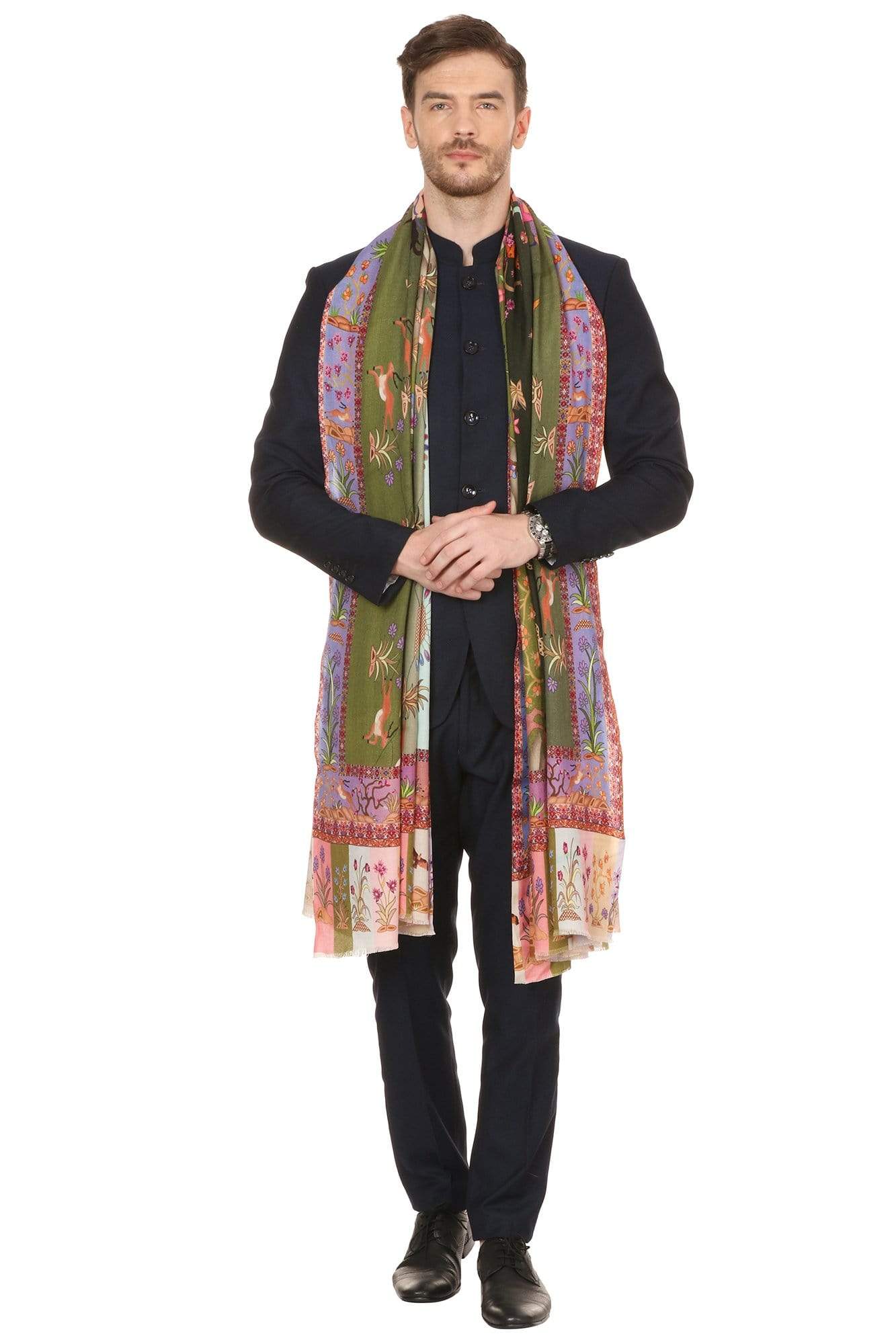 Pashtush Shawl Store Shawl Pashtush Mens Shikaardar Shawl, 100% pure wool, Woolmark Certified, Full Size