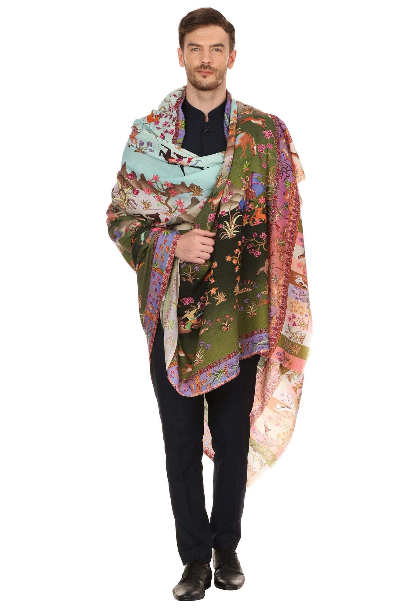 Pashtush Shawl Store Shawl Pashtush Mens Shikaardar Shawl, 100% pure wool, Woolmark Certified, Full Size