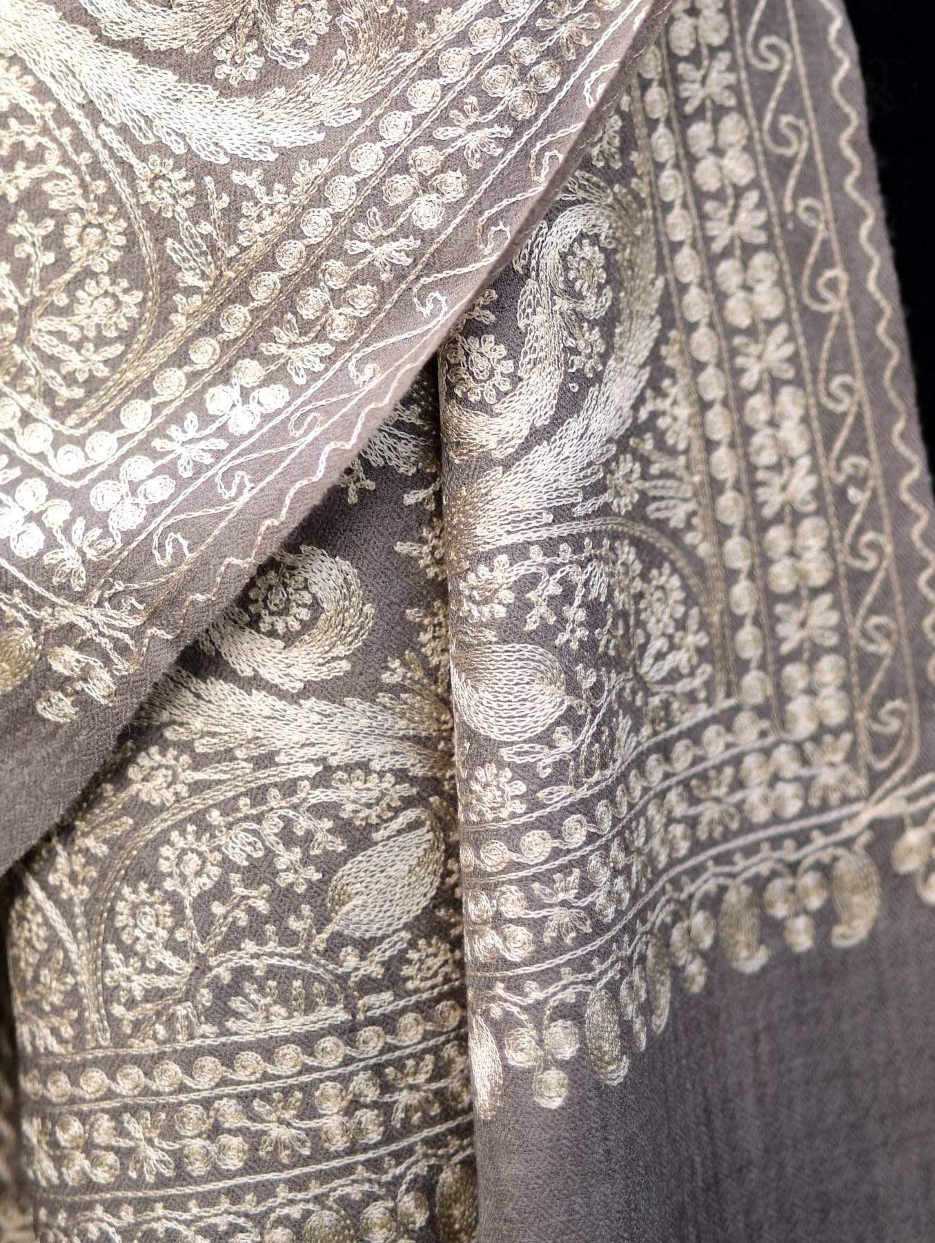 Pashtush Store Stole Pashtush Mens Silk-Pashmina Fine Wool, Nalki Embroidery Needlework Stole (28x80 inches)