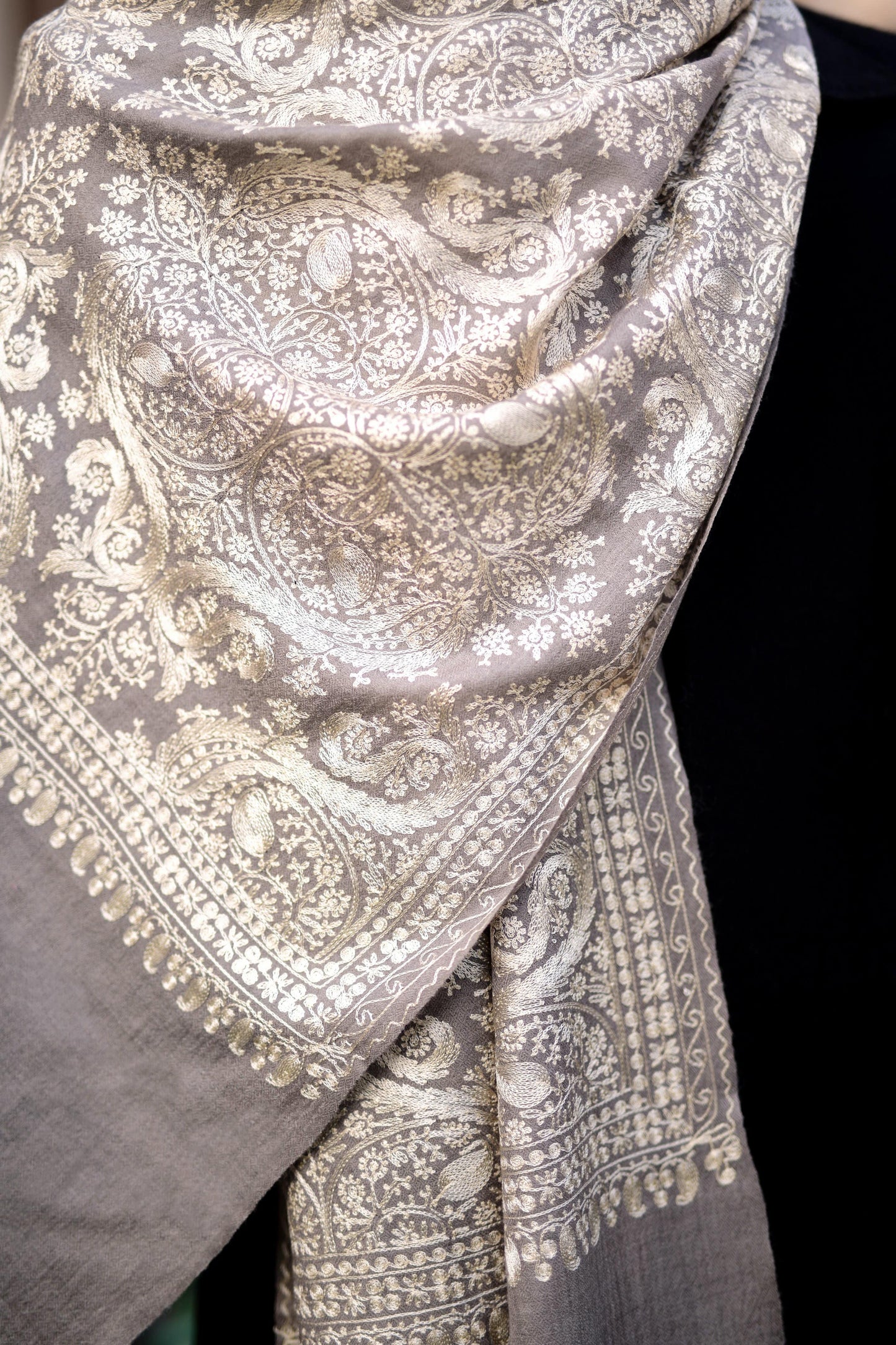 Pashtush Store Stole Pashtush Mens Silk-Pashmina Fine Wool, Nalki Embroidery Needlework Stole (28x80 inches)