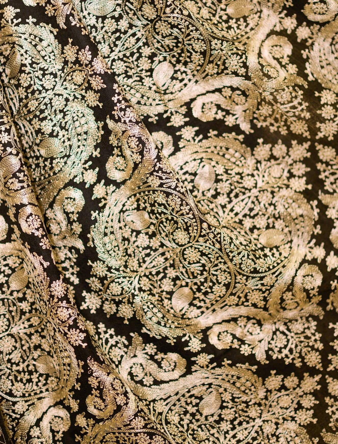 Pashtush Store Stole Pashtush Mens Silk-Pashmina Fine Wool, Nalki Embroidery Needlework Stole (28x80 inches)