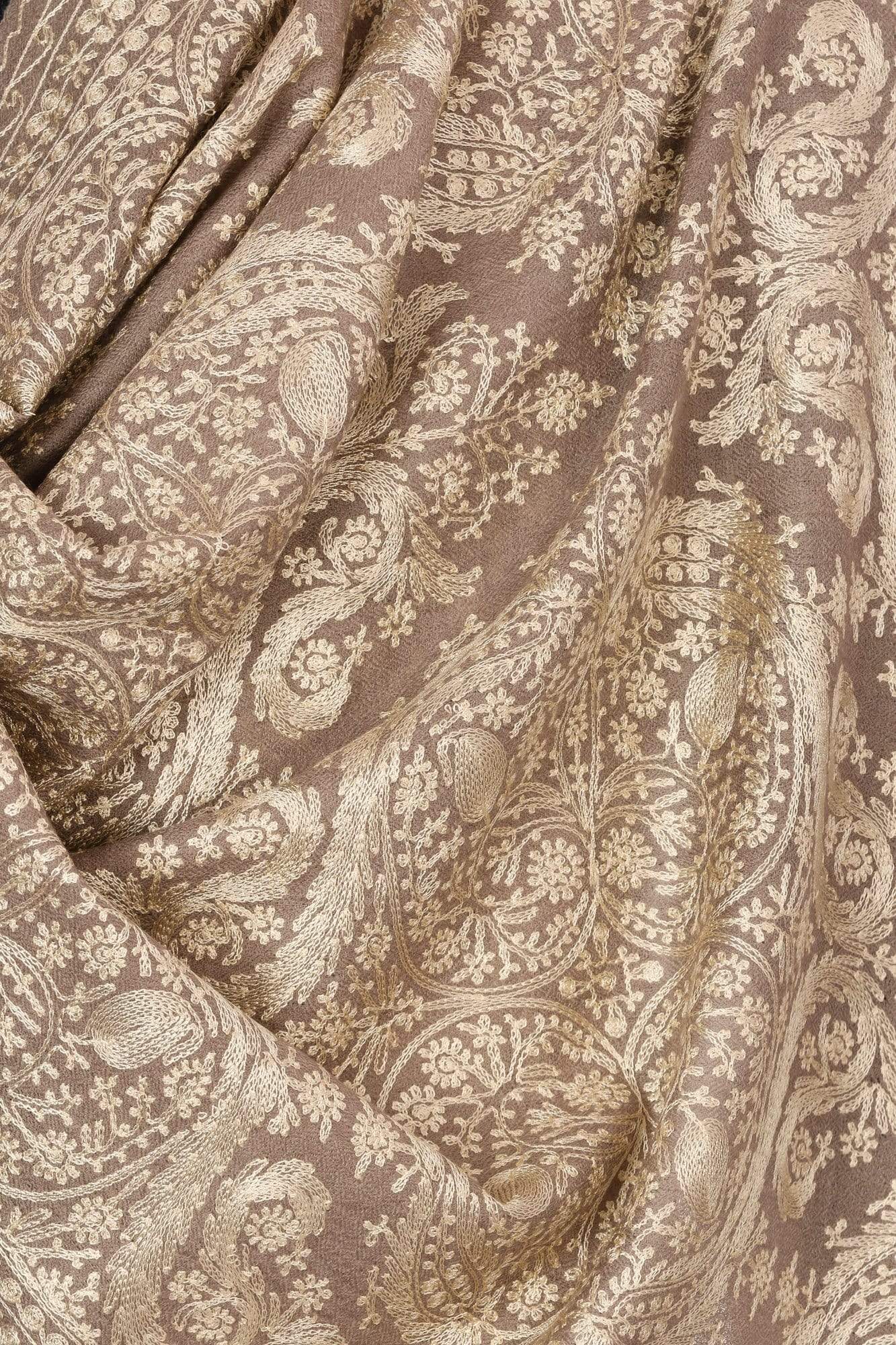 Pashtush Store Stole Pashtush Mens Silk-Pashmina Fine Wool, Nalki Embroidery Stole (28x80 inches) - Beige