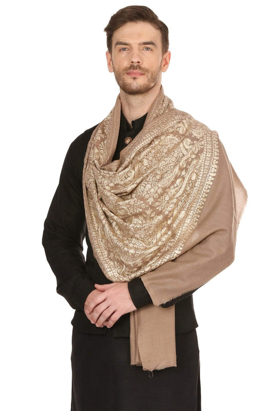 Pashtush Store Stole Pashtush Mens Silk-Pashmina Fine Wool, Nalki Embroidery Needlework Stole (28x80 inches)