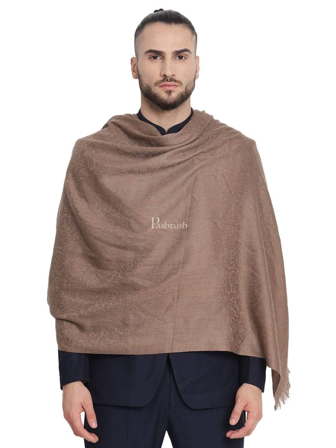 Pashtush India 100x200 Pashtush Mens Soft Wool Stole dark brown ( tooth )