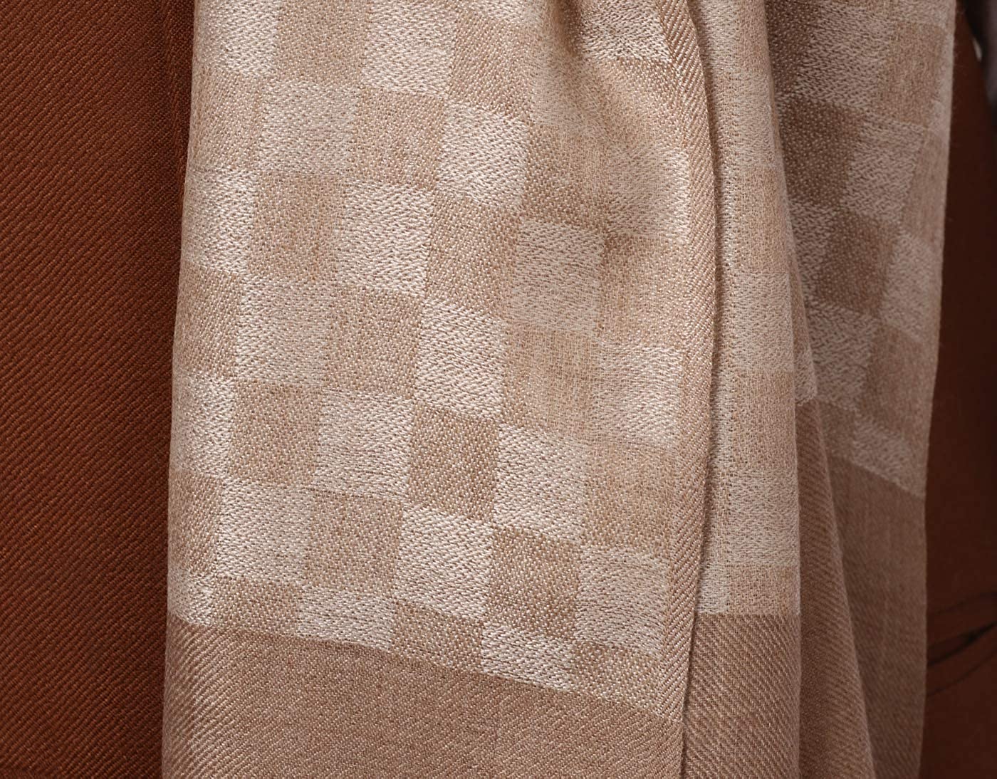 Pashtush India 70x200 Pashtush Mens Stole, Checkered Design, Extra-soft Cashmere Feel, Taupe