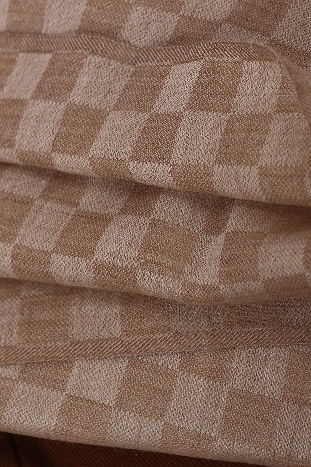 Pashtush India 70x200 Pashtush Mens Stole, Checkered Design, Extra-soft Cashmere Feel, Taupe