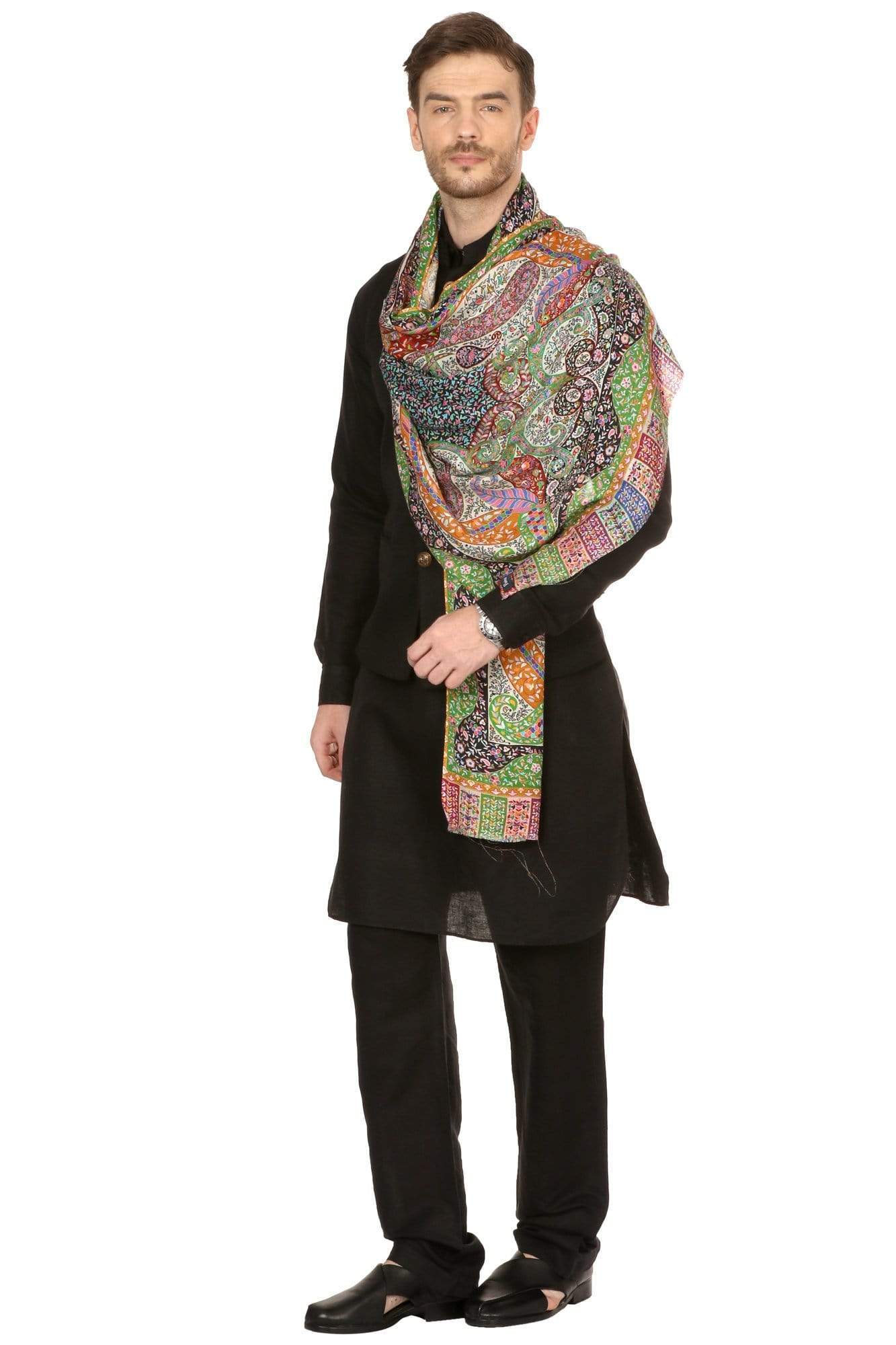 Pashtush India 70x200 Pashtush Mens Stole, Kalamkari Printed Ethnic Scarf