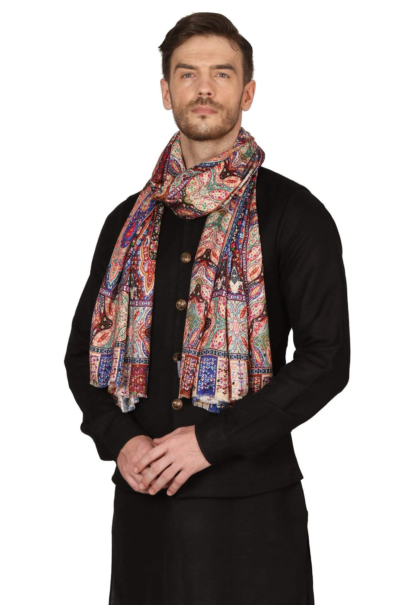 Pashtush India 70x200 Pashtush Mens Stole, Kalamkari Printed Ethnic Scarf