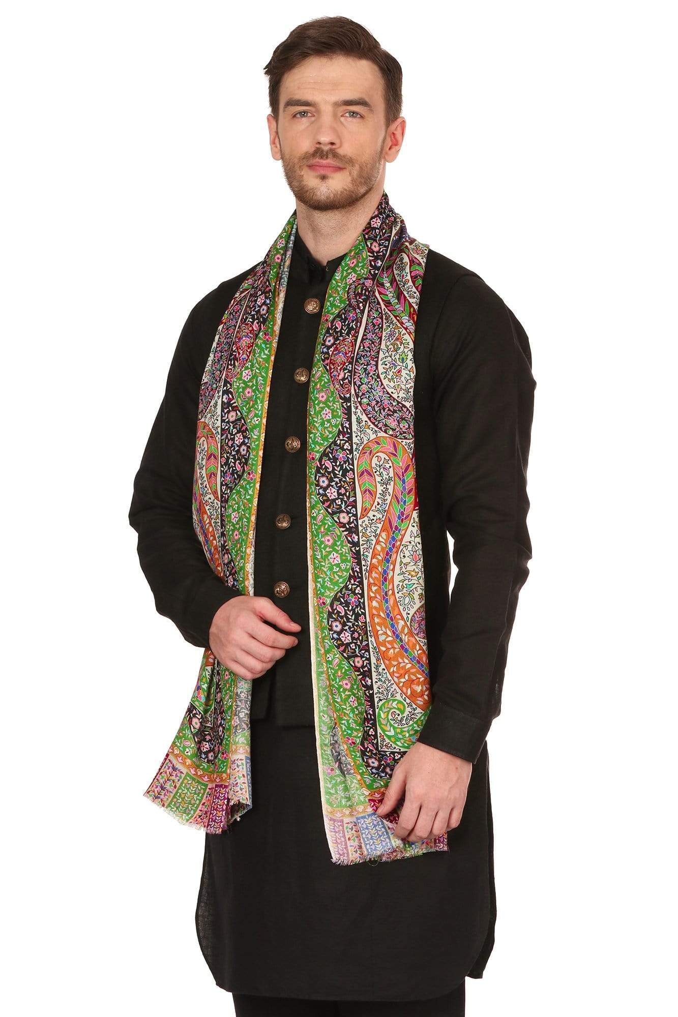 Pashtush India 70x200 Pashtush Mens Stole, Kalamkari Printed Ethnic Scarf