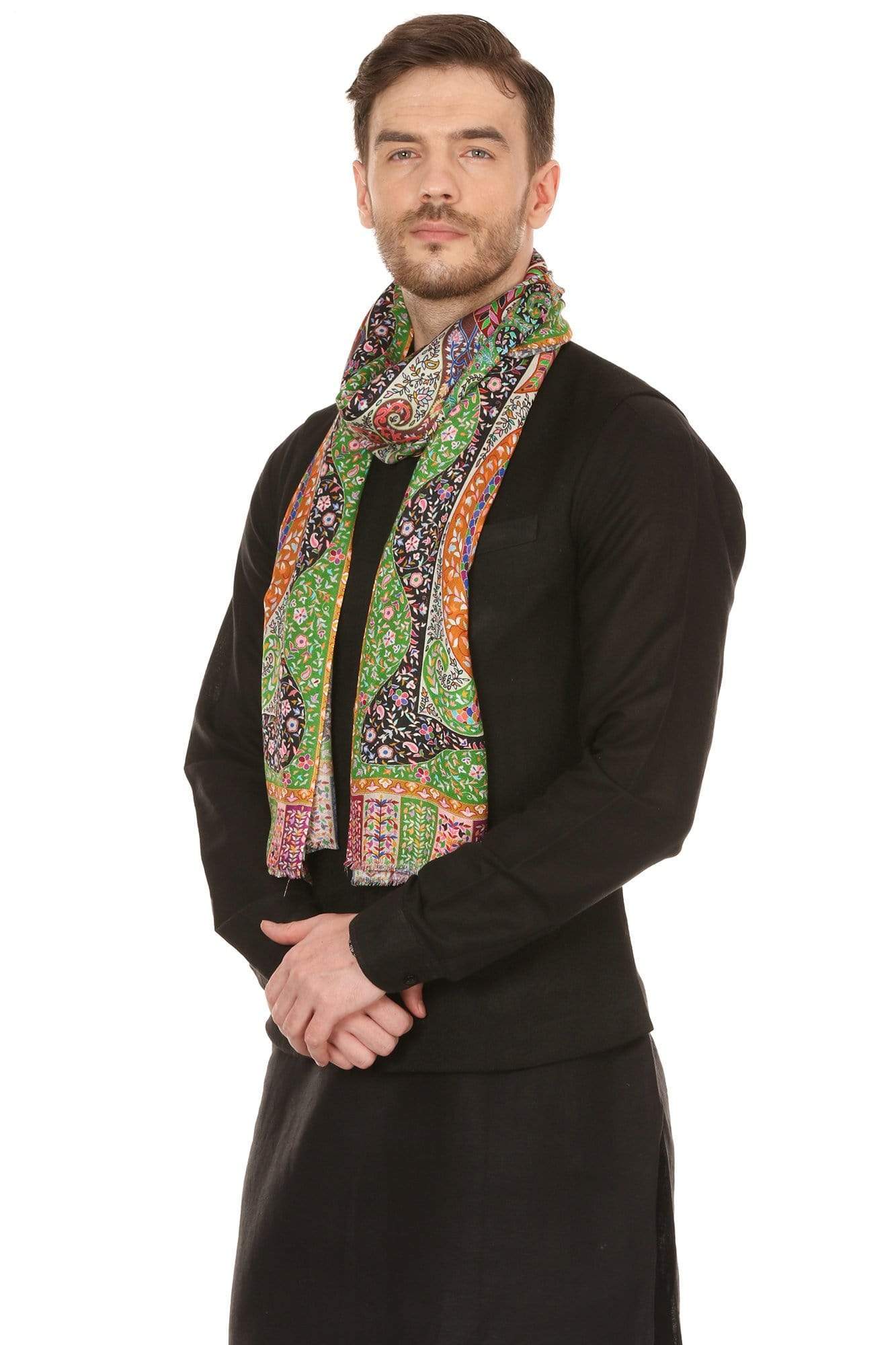 Pashtush India 70x200 Pashtush Mens Stole, Kalamkari Printed Ethnic Scarf