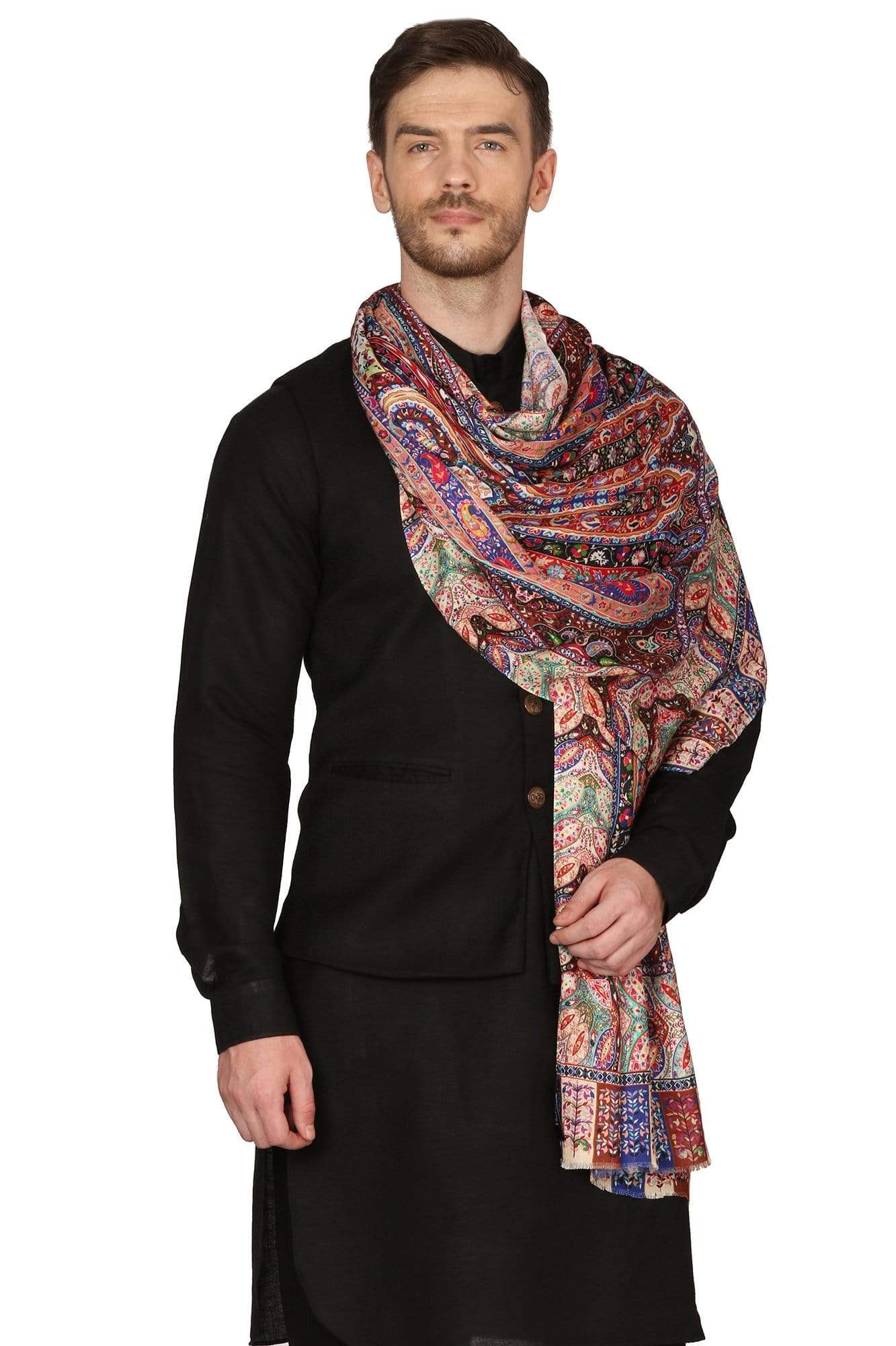 Pashtush India 70x200 Pashtush Mens Stole, Kalamkari Printed Ethnic Scarf