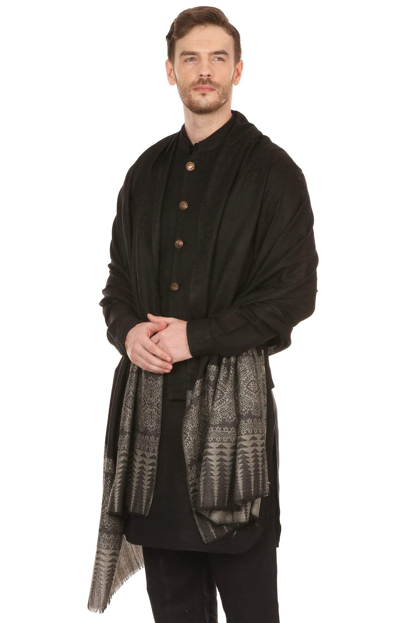 Pashtush Shawl Store Stole Pashtush Mens Stole Scarf, Extra Soft Wool - Rich Black
