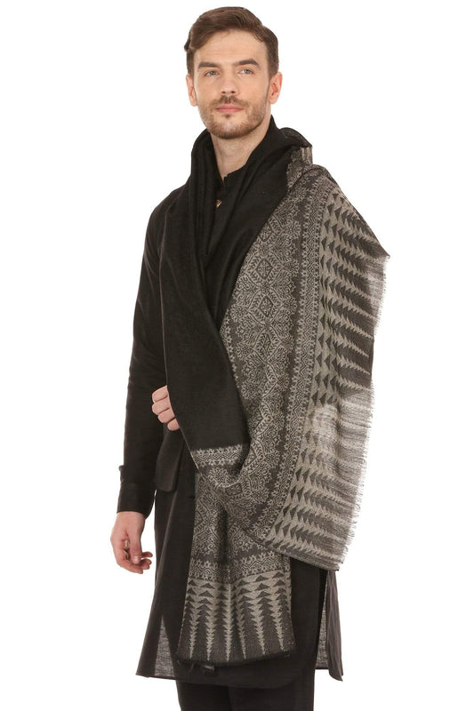 Pashtush Shawl Store Stole Pashtush Mens Stole Scarf, Extra Soft Wool - Rich Black