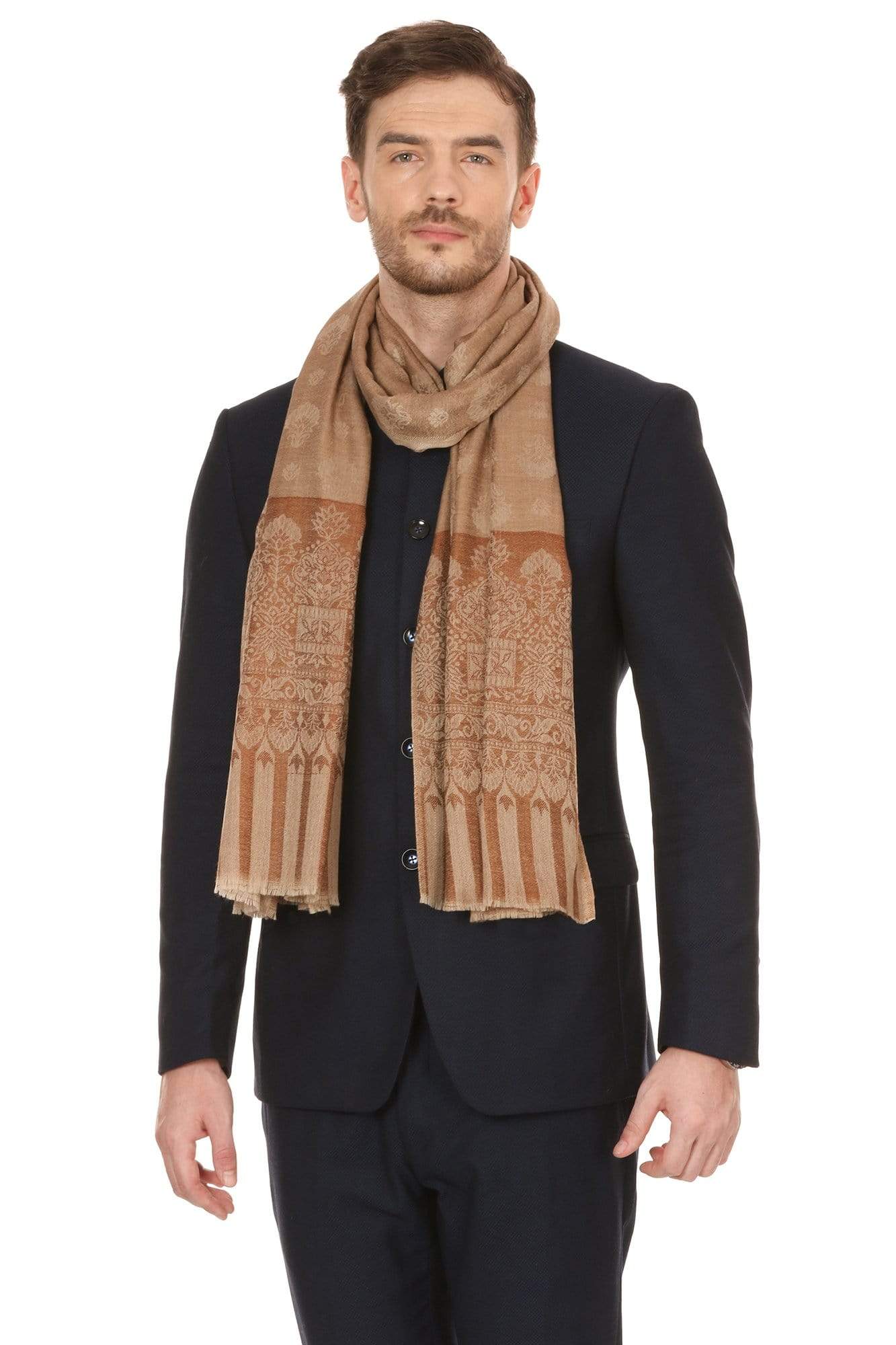 Pashtush India 100x200 Pashtush Mens Stole Scarf, Extra Soft Wool Stole - Taupe