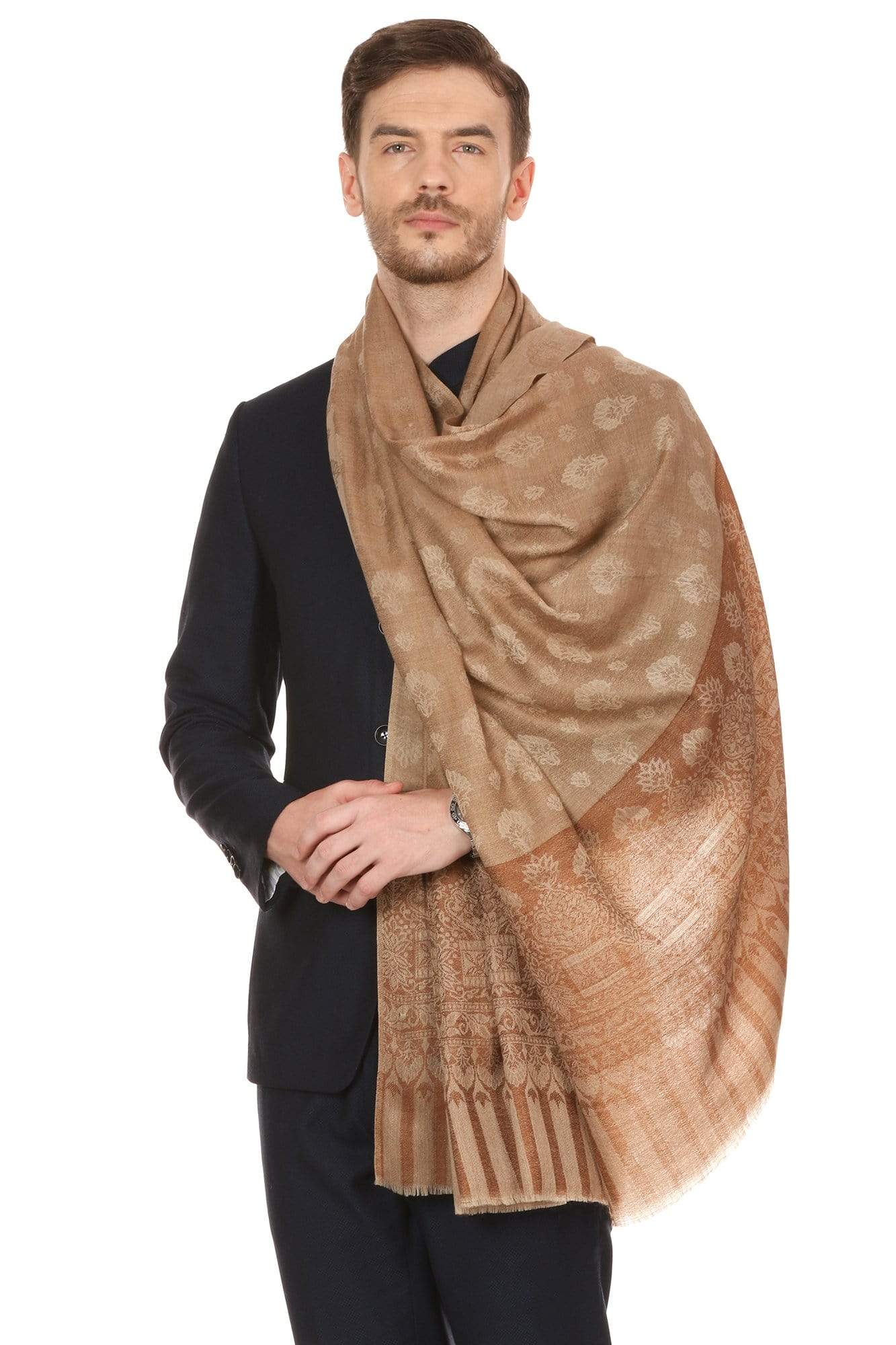 Pashtush India 100x200 Pashtush Mens Stole Scarf, Extra Soft Wool Stole - Taupe