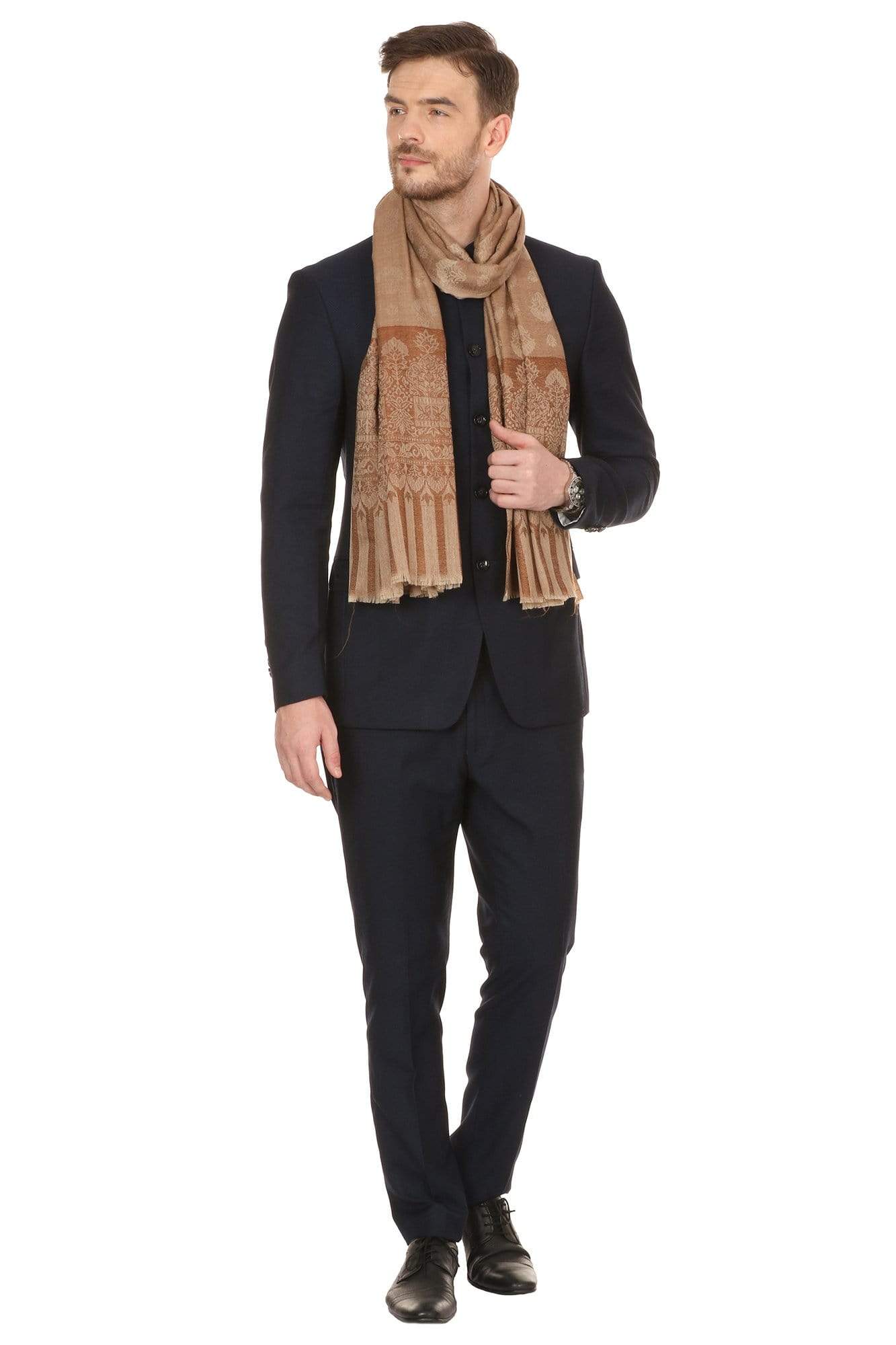 Pashtush India 100x200 Pashtush Mens Stole Scarf, Extra Soft Wool Stole - Taupe