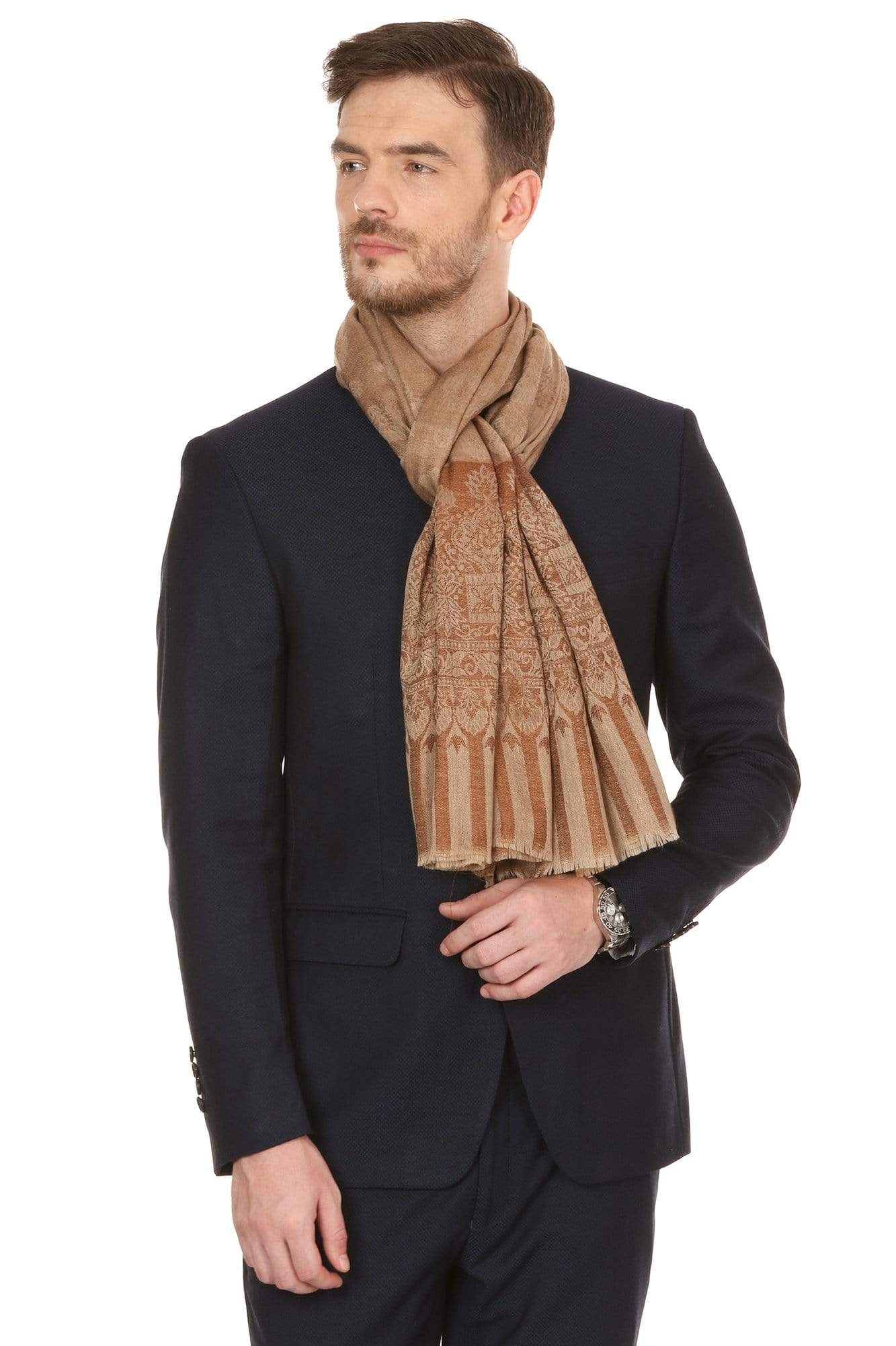 Pashtush Shawl Store Stole Pashtush Mens Stole Scarf, Extra Soft Wool - Taupe