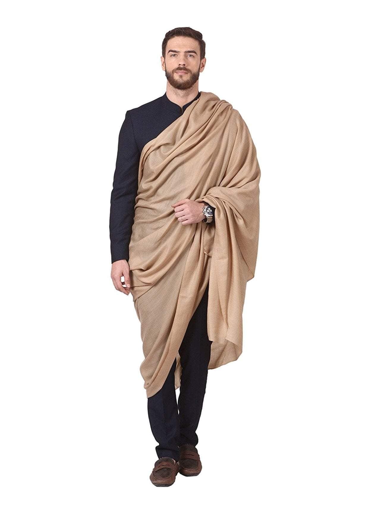 Pashtush Store Shawl Pashtush Mens Super Fine Ring Shawl, full size 54x108 inches - Dark Beige