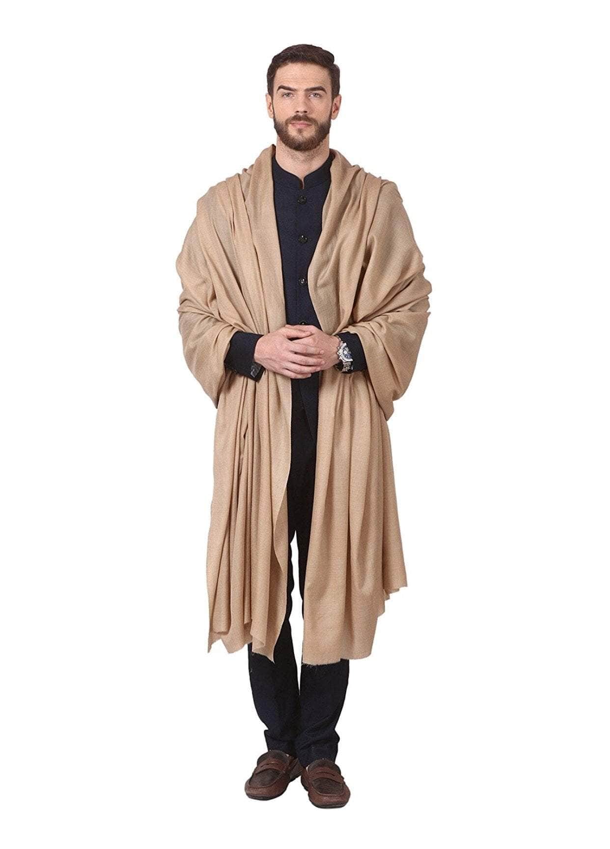 Pashtush Store Shawl Pashtush Mens Super Fine Ring Shawl, full size 54x108 inches - Dark Beige