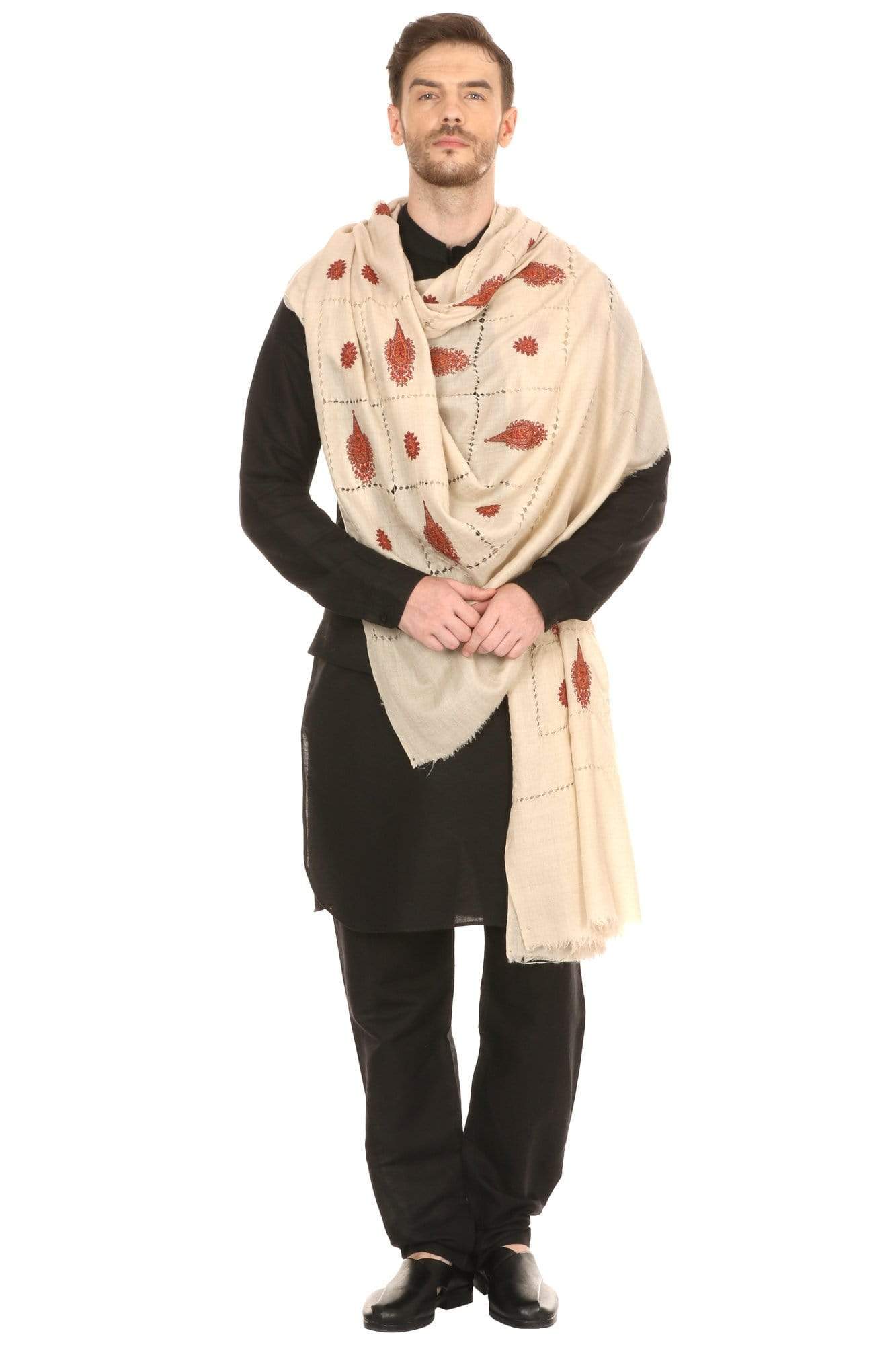 Pashtush India 114x228 Pashtush Mens Tarkashi Embroidery Shawl - Soft Light weight and Warm Wool