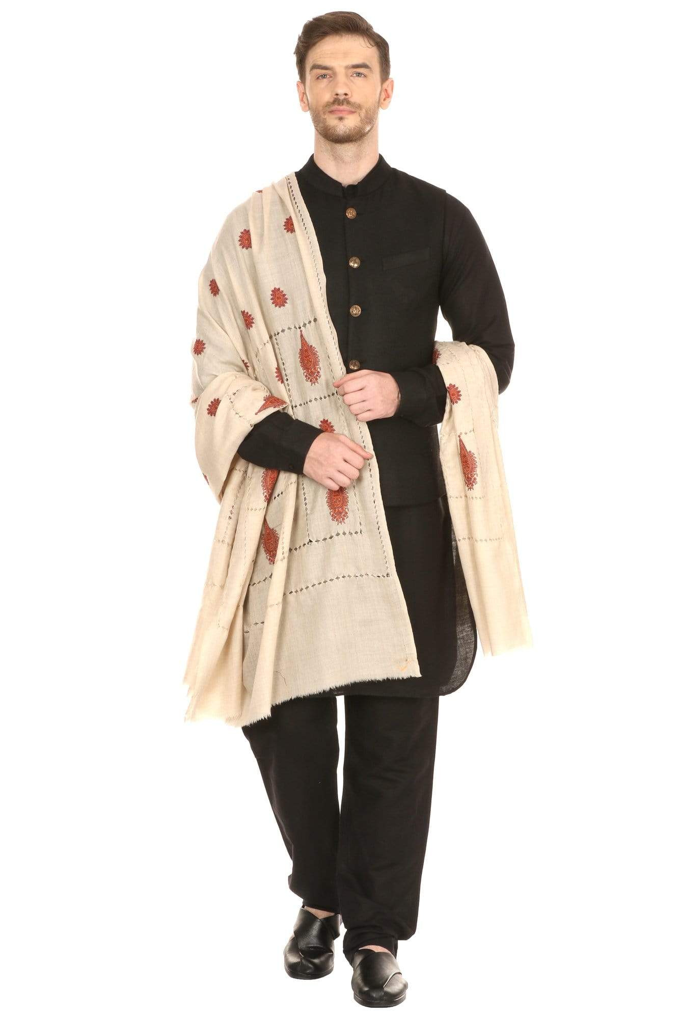 Pashtush India 114x228 Pashtush Mens Tarkashi Embroidery Shawl - Soft Light weight and Warm Wool