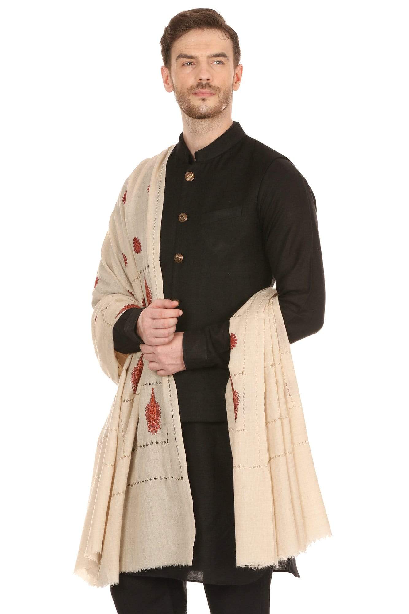 Pashtush India 114x228 Pashtush Mens Tarkashi Embroidery Shawl - Soft Light weight and Warm Wool