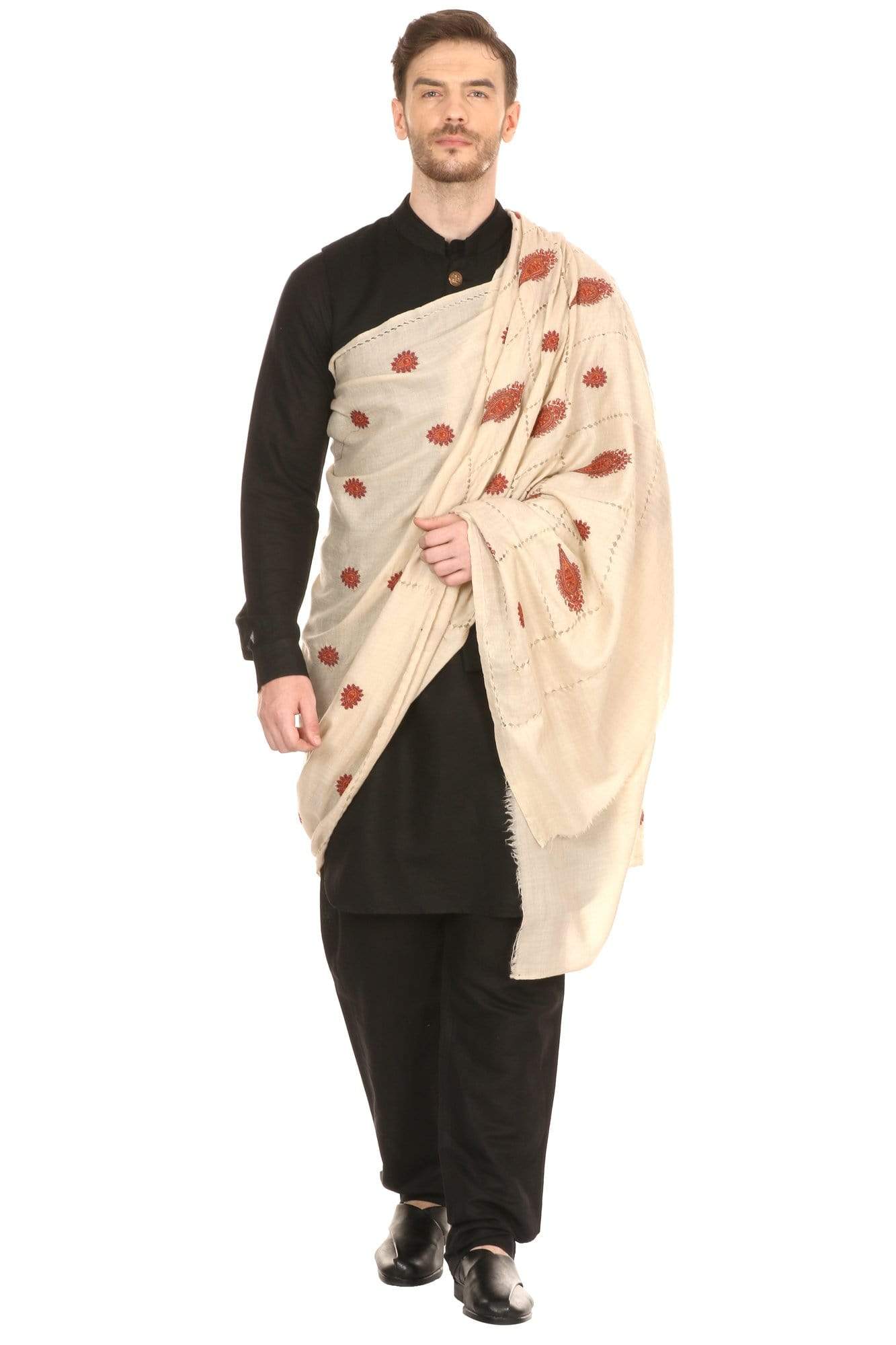 Pashtush India 114x228 Pashtush Mens Tarkashi Embroidery Shawl - Soft Light weight and Warm Wool
