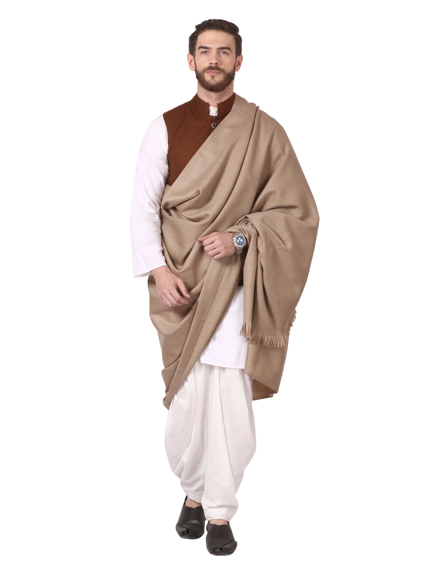 Pashtush India 114x228 Pashtush Mens Thick Blended Wool Lohi, Mens Shawl with 50% Wool, Desert Sand