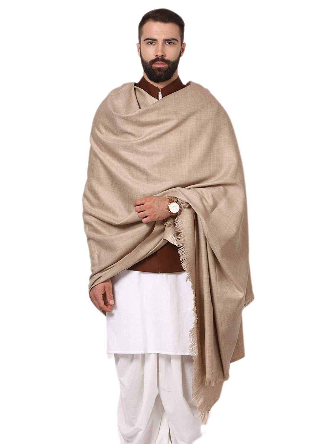 Pashtush Shawl Store Shawl Pashtush Mens Thick Lohi, 100% Pure Wool, Woolmark Certified (Desert Sand) (600 gms approx)