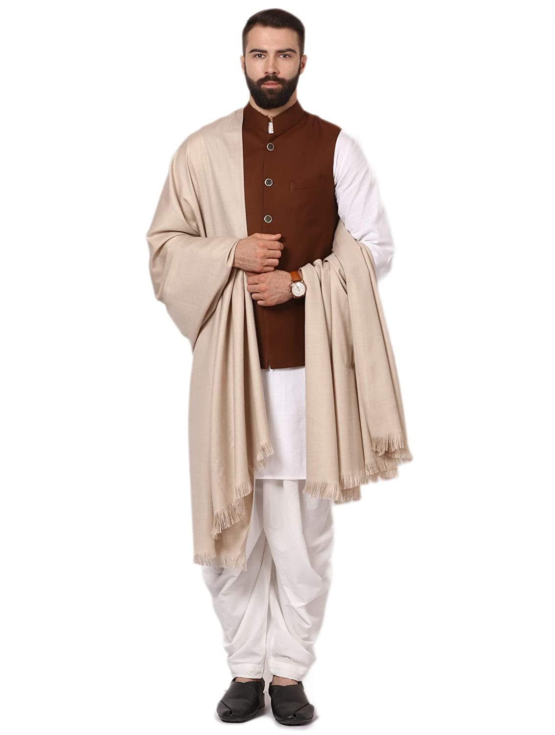 Pashtush Shawl Store Shawl Pashtush Mens Thick Lohi, 100% Pure Wool, Woolmark Certified (Desert Sand) (600 gms approx)