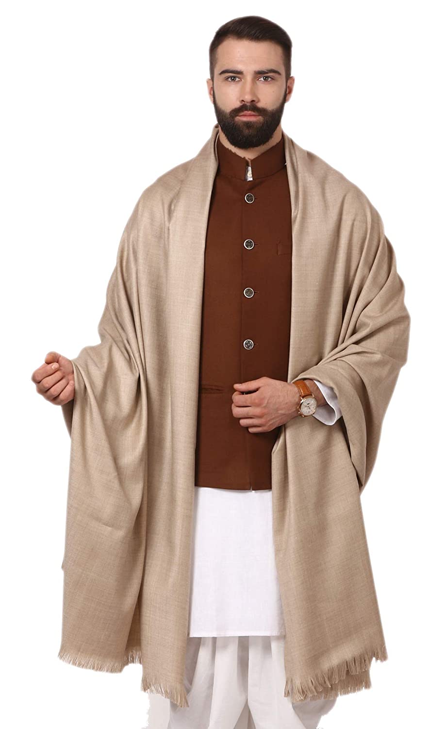Pashtush Shawl Store Shawl Pashtush Mens Thick Lohi, 100% Pure Wool, Woolmark Certified (Desert Sand) (600 gms approx)