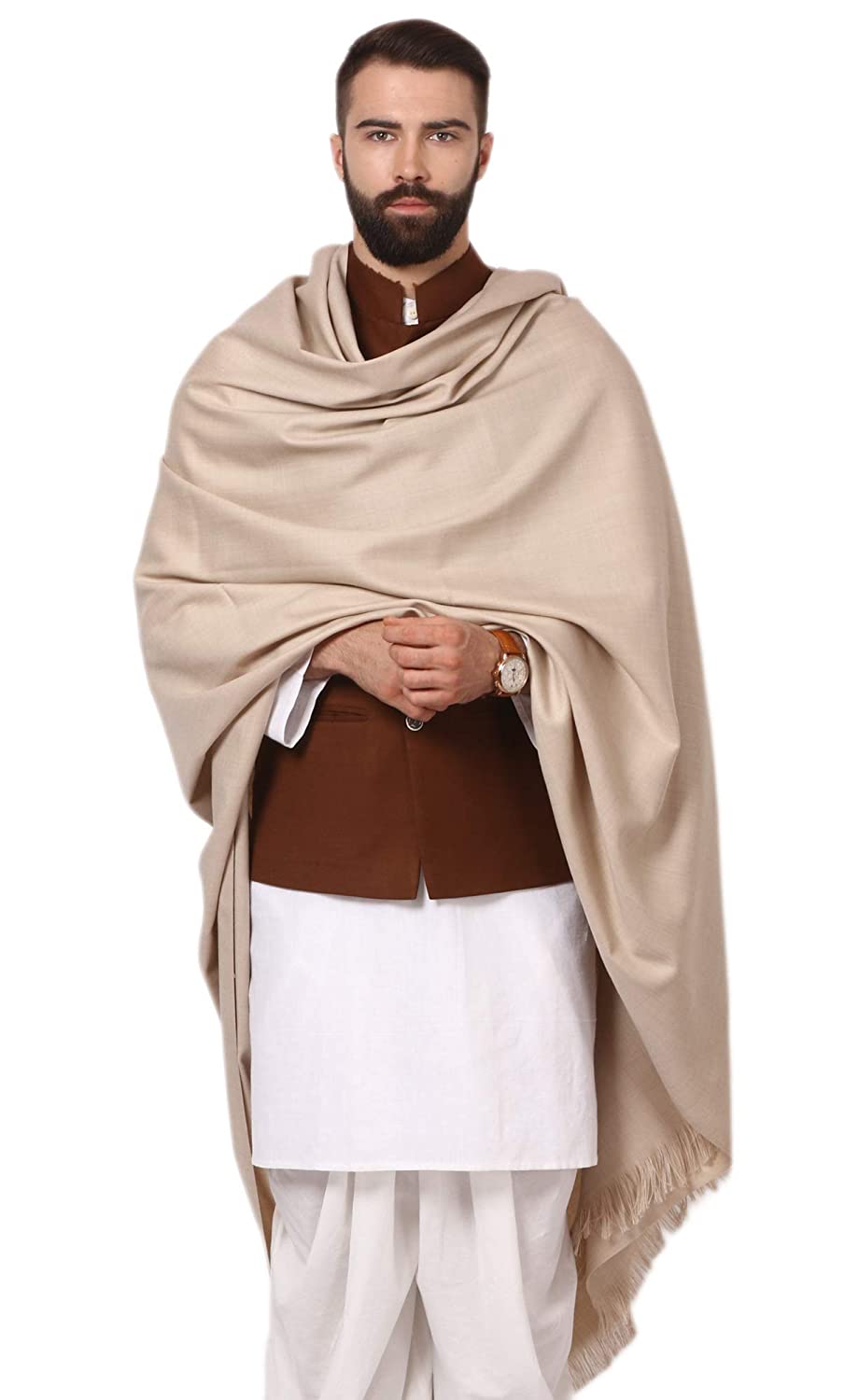 Pashtush Shawl Store Shawl Pashtush Mens Thick Lohi, 100% Pure Wool, Woolmark Certified (Desert Sand) (600 gms approx)