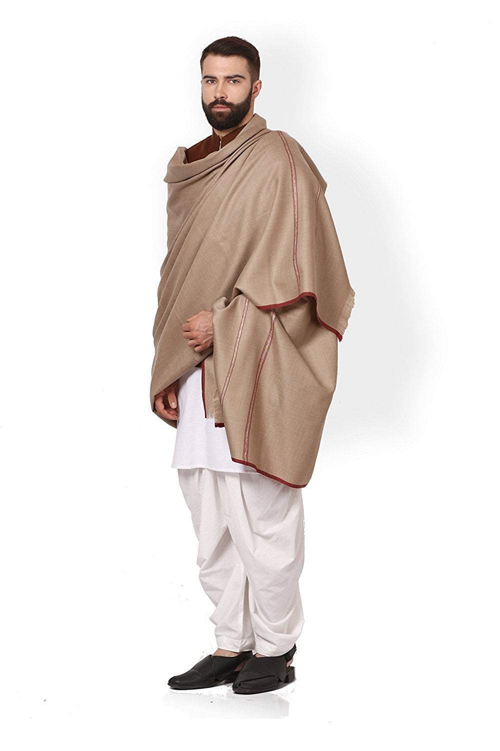 Pashtush India 127x254 Pashtush Mens Thick Shawl Gents Lohi Woven Kinauri Design, Beige
