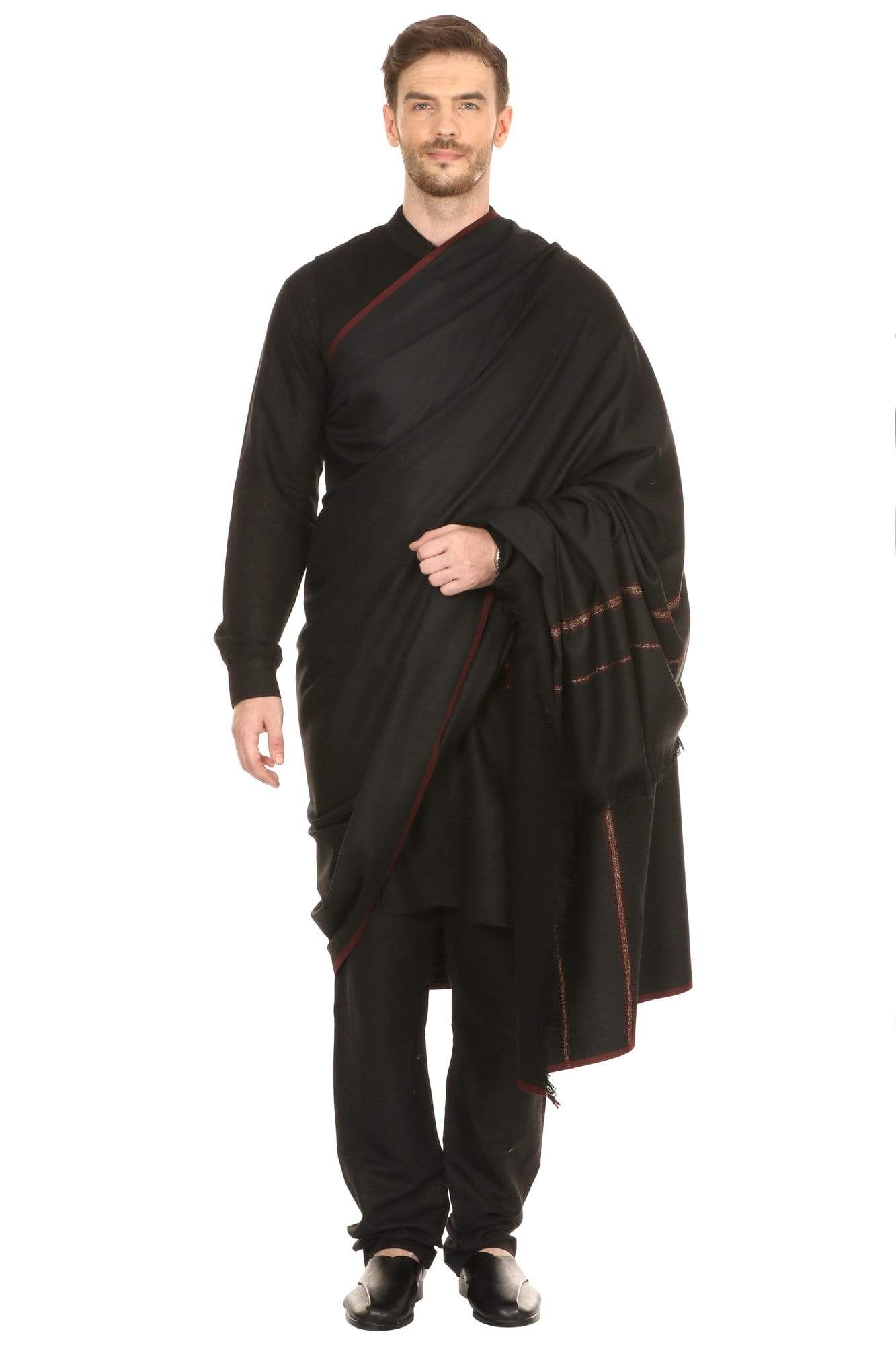 Pashtush India Shawl Pashtush Mens Thick Shawl Gents Lohi Woven Kinauri Design, Black