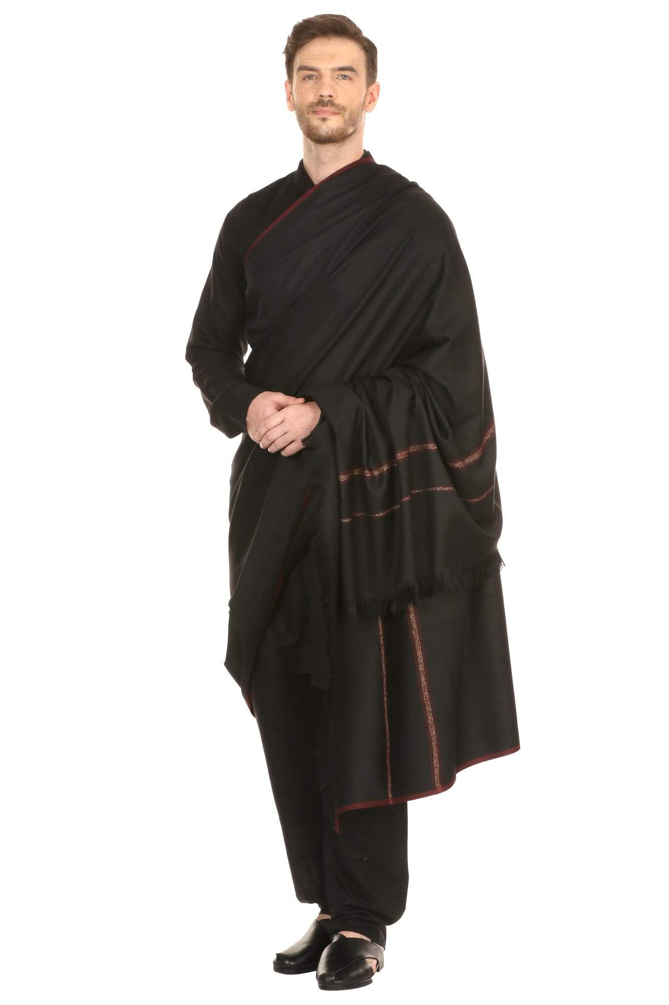 Pashtush India Shawl Pashtush Mens Thick Shawl Gents Lohi Woven Kinauri Design, Black