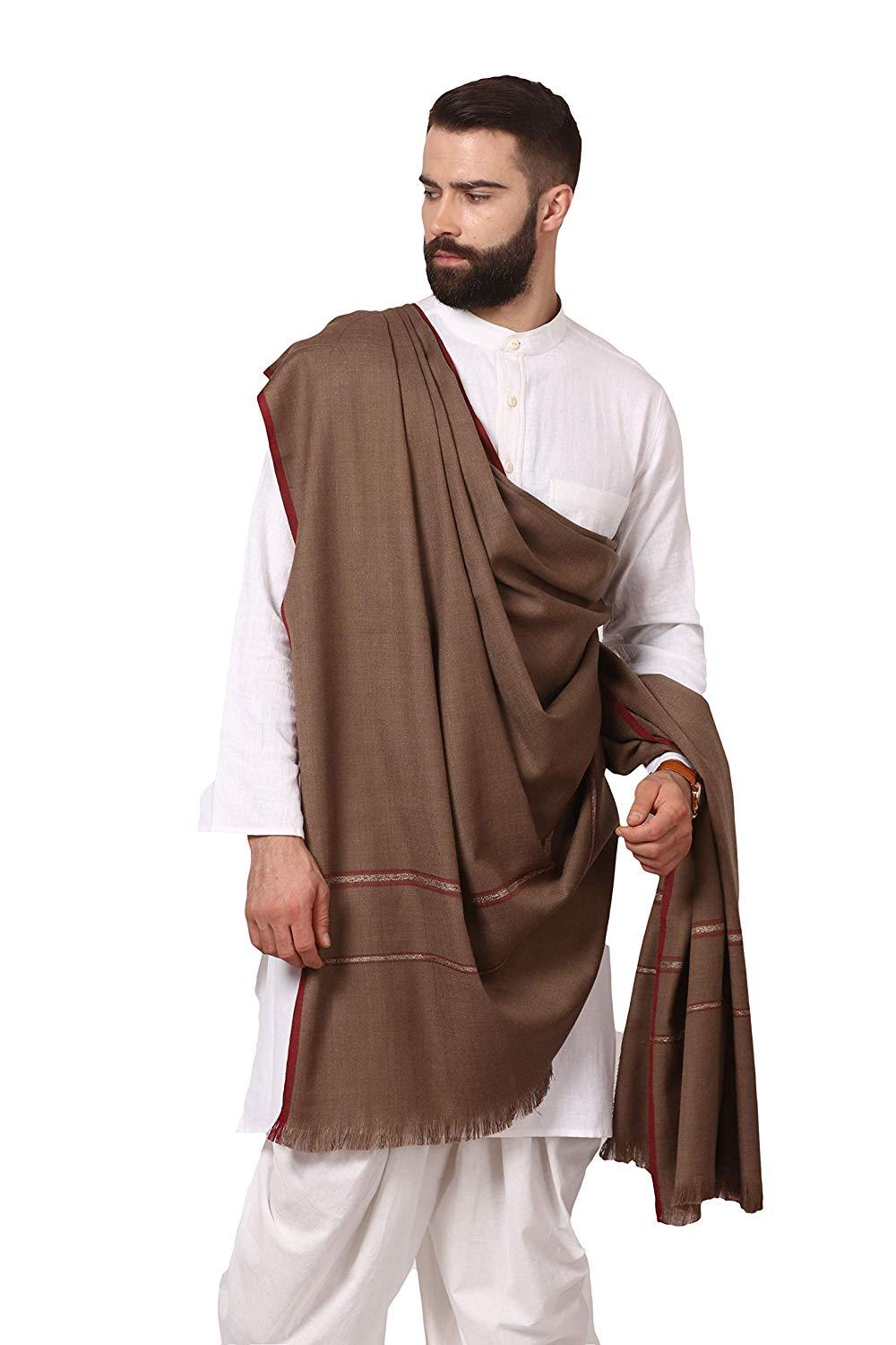 Pashtush Shawl Store Shawl Pashtush Mens Thick Shawl Gents Lohi Woven Kinauri Design fine Wool Full Size 50 x100 Inches (Taupe)