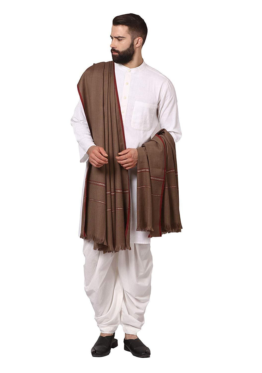 Pashtush Shawl Store Shawl Pashtush Mens Thick Shawl Gents Lohi Woven Kinauri Design fine Wool Full Size 50 x100 Inches (Taupe)