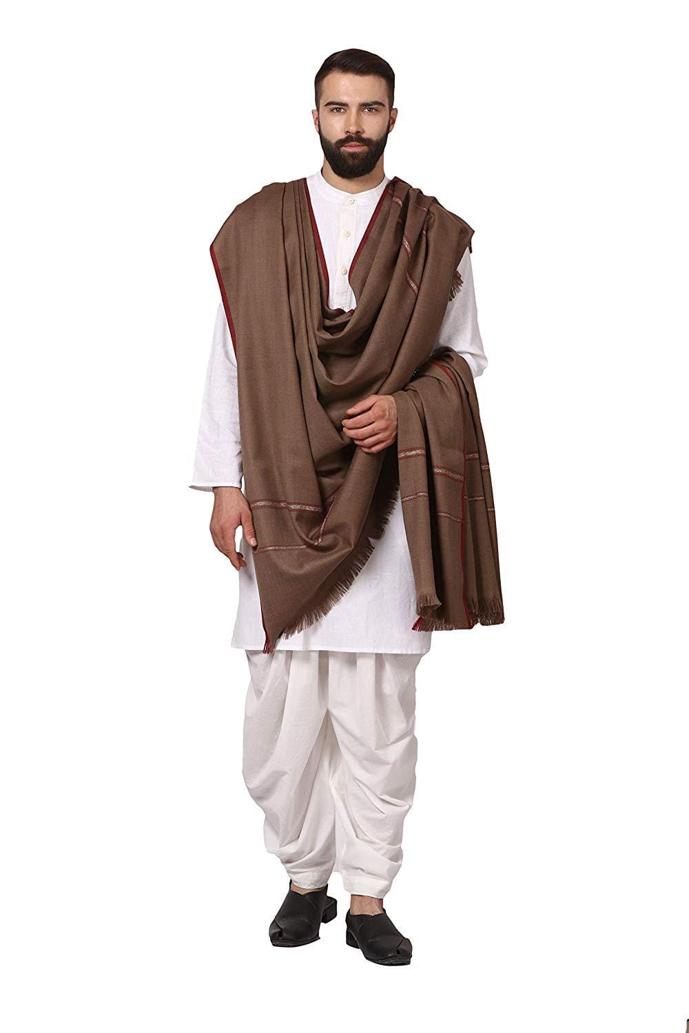 Pashtush Shawl Store Shawl Pashtush Mens Thick Shawl Gents Lohi Woven Kinauri Design fine Wool Full Size 50 x100 Inches (Taupe)