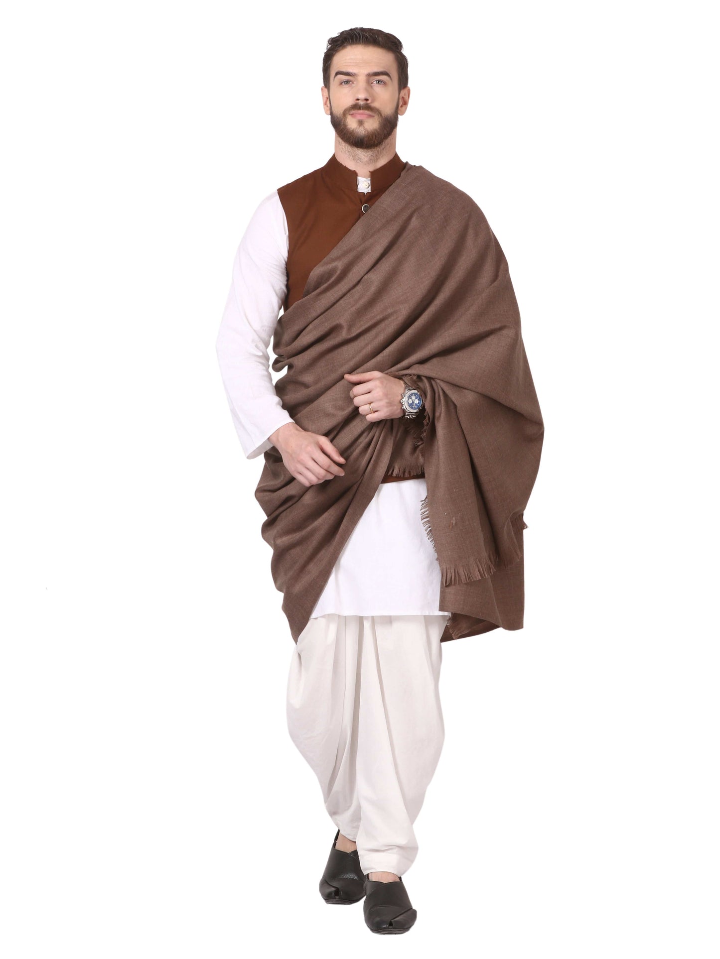 Pashtush India Shawl Pashtush Mens Thick Woollen Lohi, Mens Shawl with 50% Wool, Oak