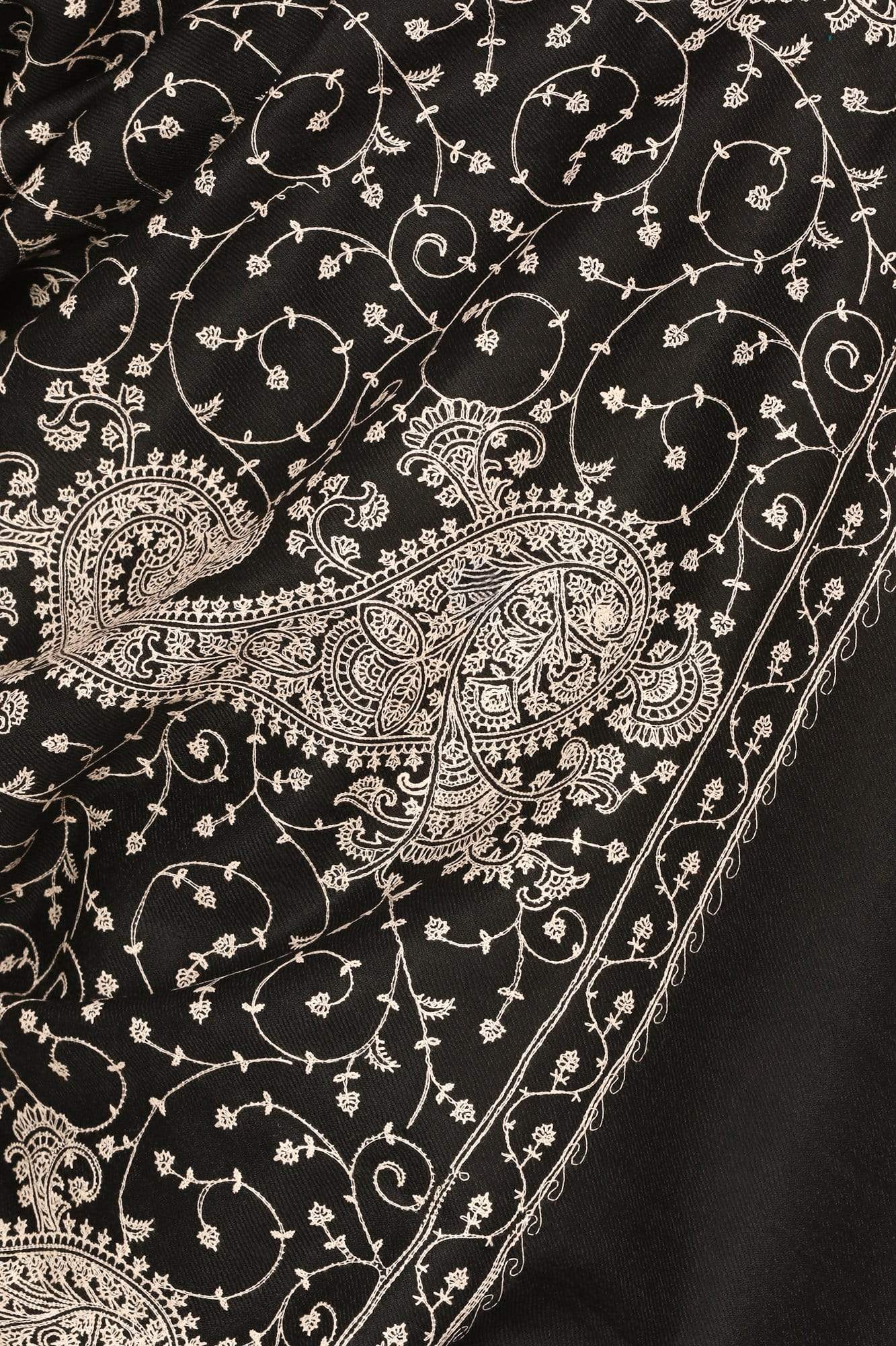 Pashtush Shawl Store Stole Pashtush Mens Tone on Tone Embroidery Stole - Black