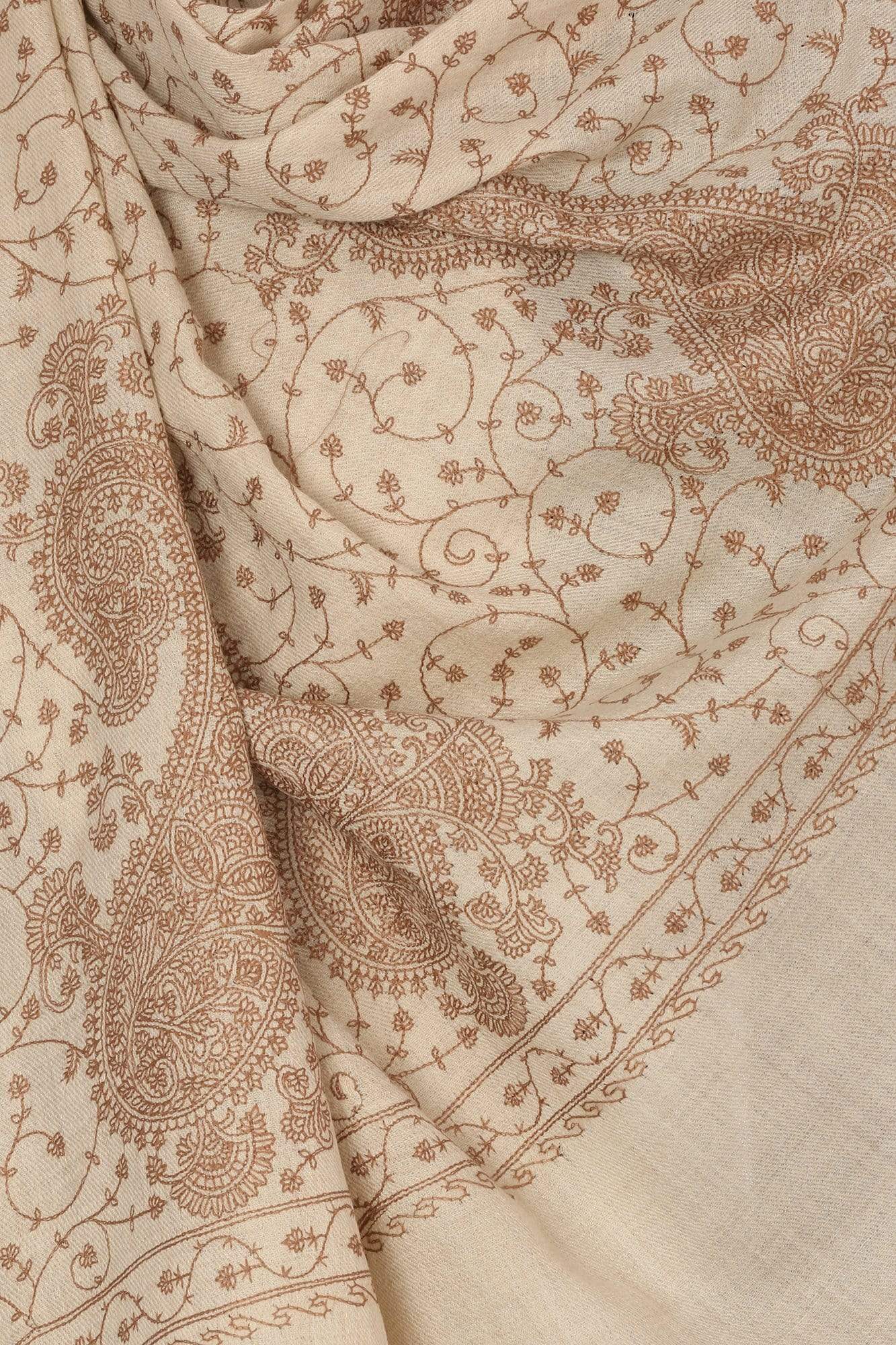 Pashtush Shawl Store Stole Pashtush Mens Tone on Tone Embroidery Stole - Natural Beige