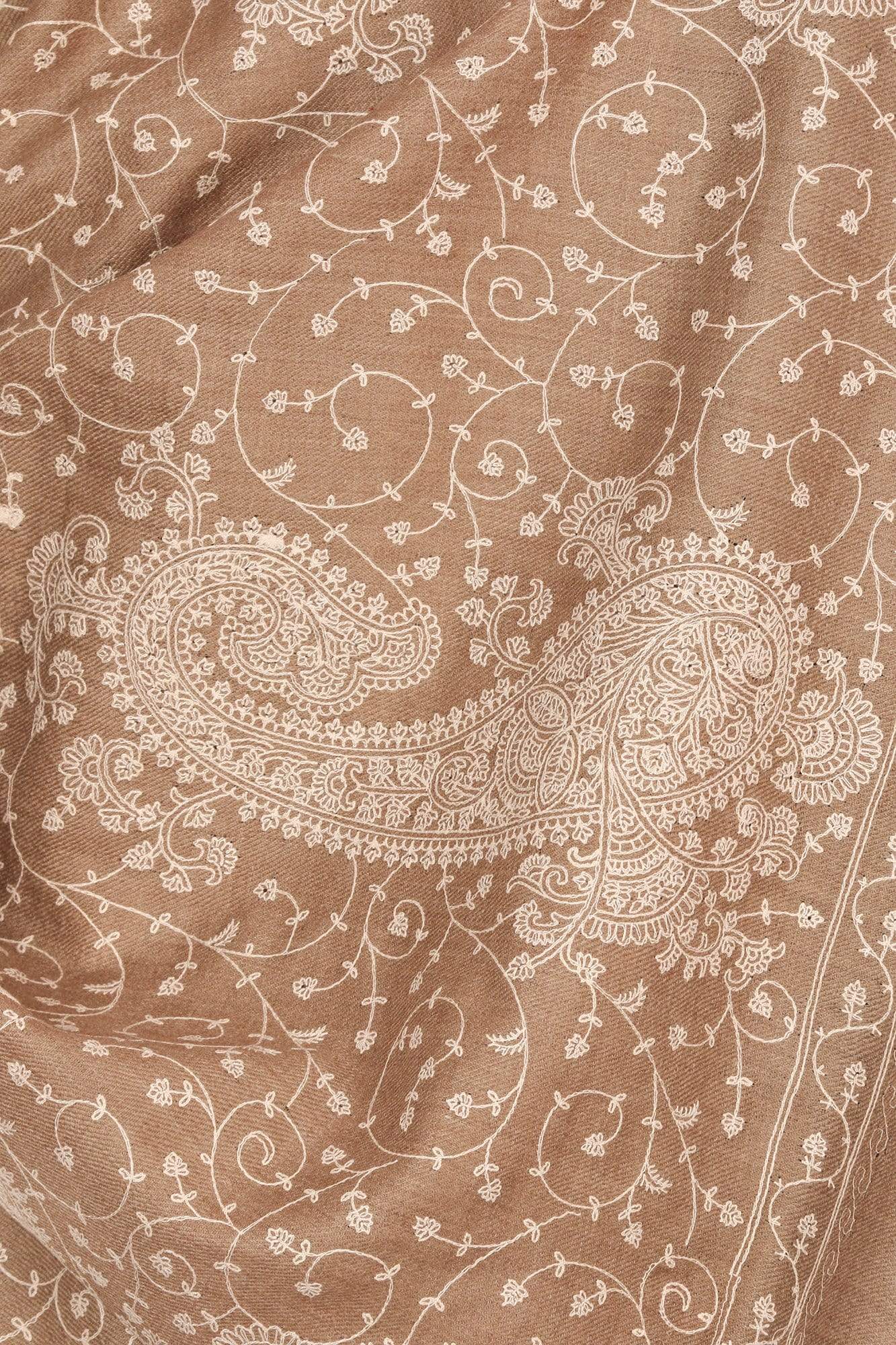 Pashtush Shawl Store Stole Pashtush Mens Tone on Tone Embroidery Stole - Natural Beige