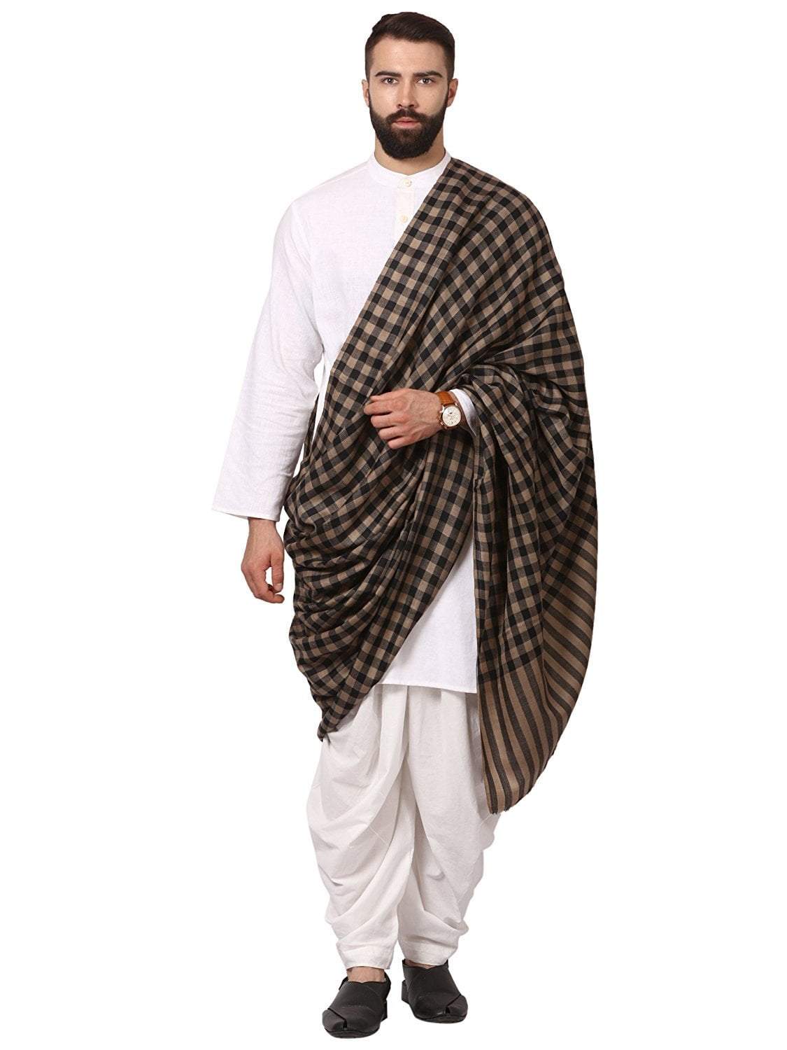 Pashtush India 114x228 Pashtush Mens Woven Check Shawl  Light Weight - Fine Wool.