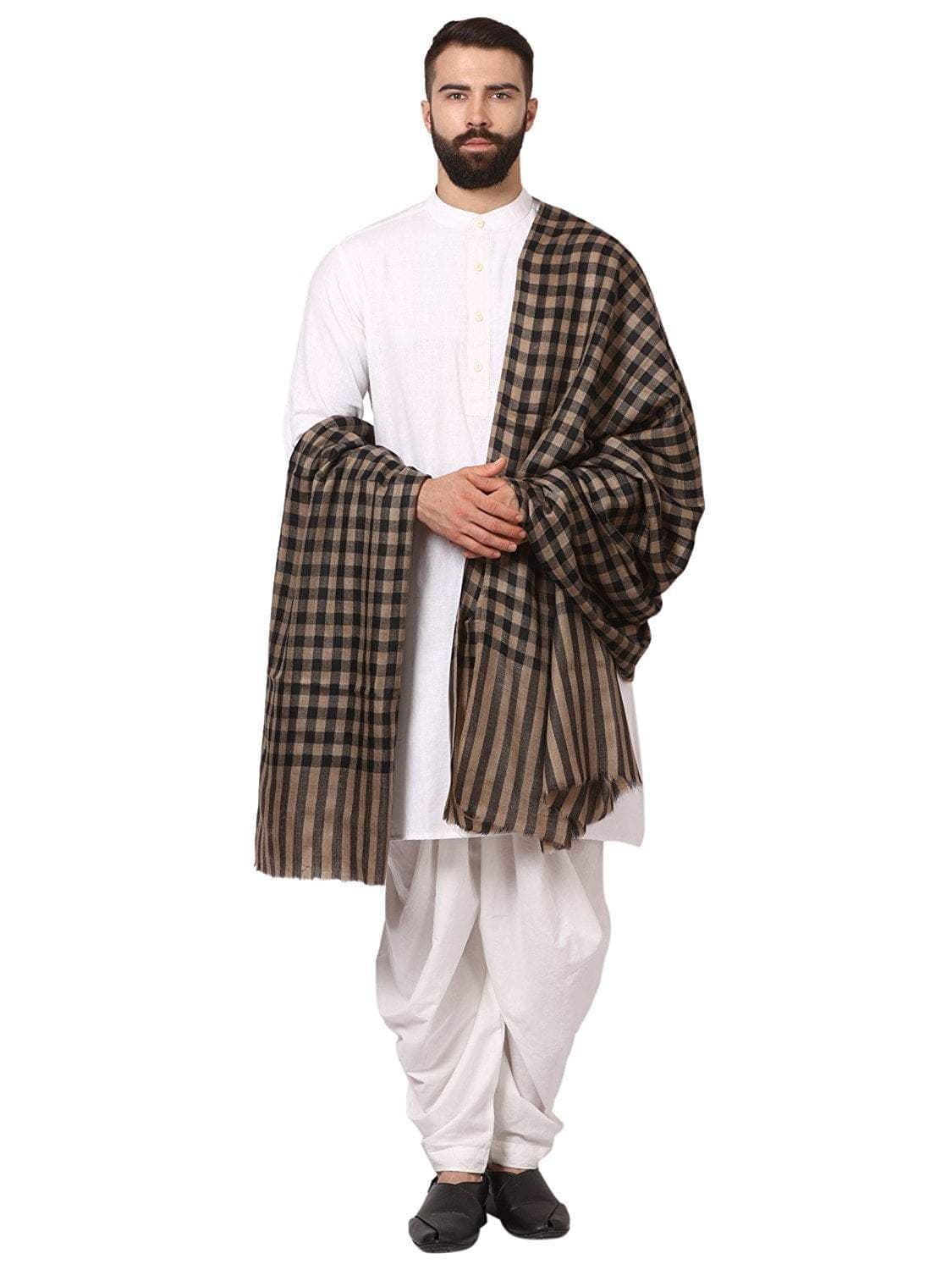 Pashtush India 114x228 Pashtush Mens Woven Check Shawl  Light Weight - Fine Wool.