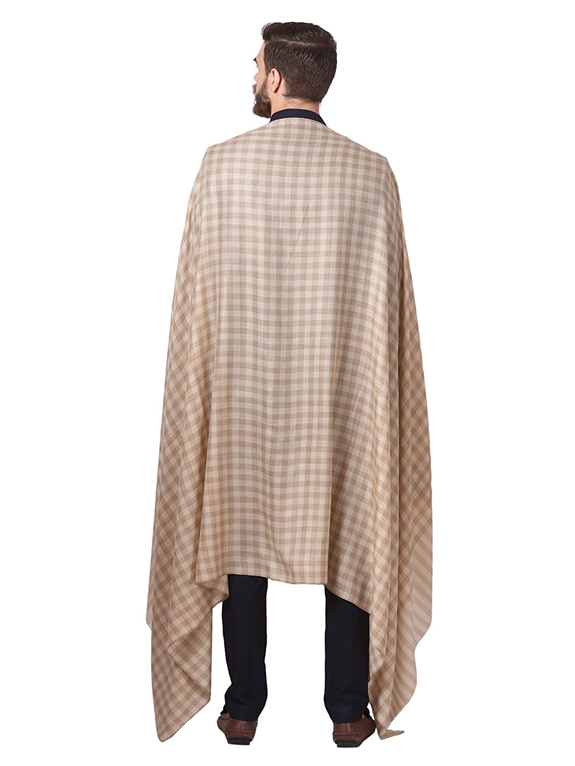 Pashtush India 114x228 Pashtush Mens Woven Check Shawl, Ultra-Light Weight - Fine Wool, Medium, Herringbone Checks