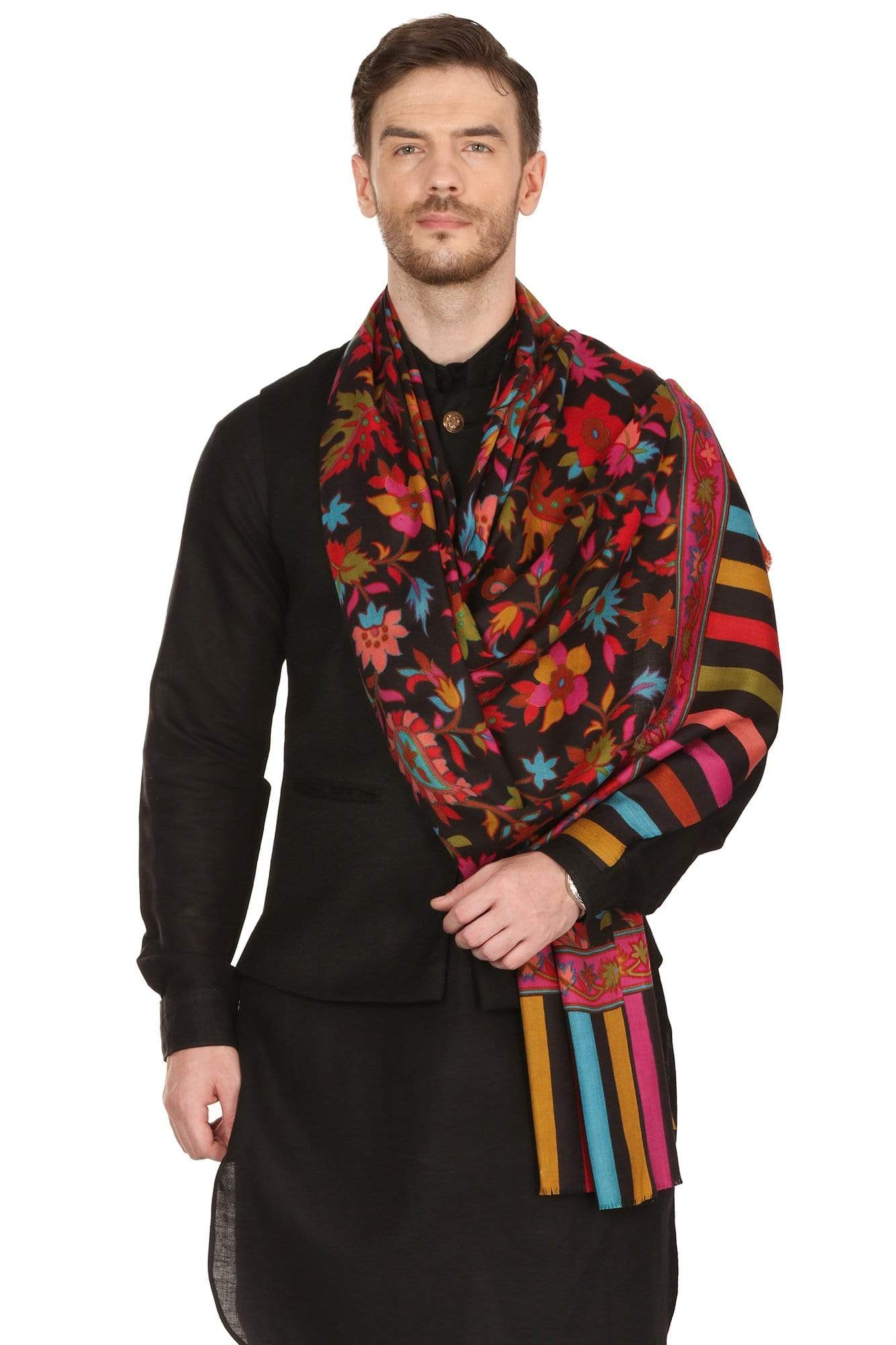 Pashtush India Shawl Pashtush Mens Woven Ethnic Stole, Fine Wool