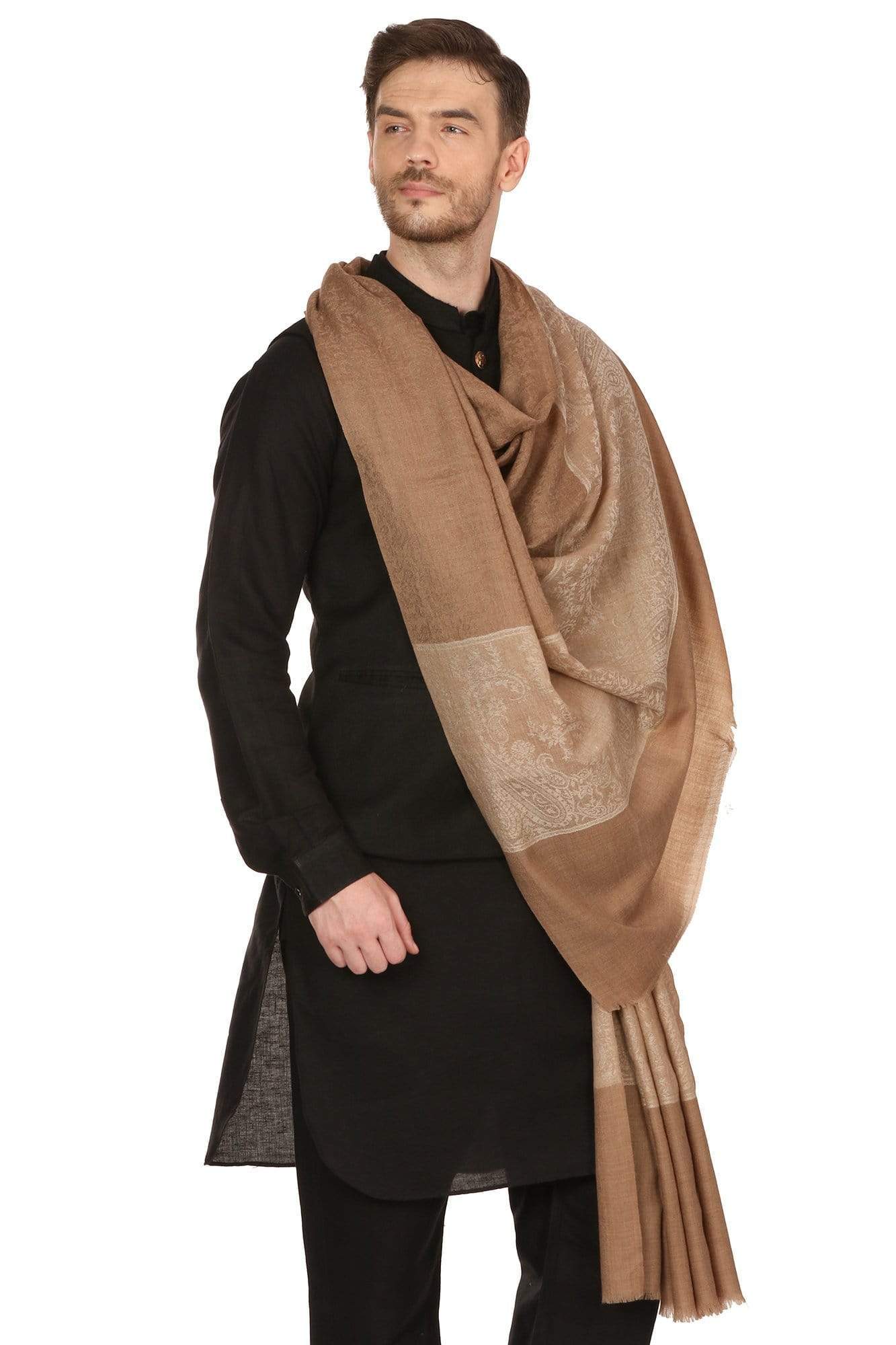 Pashtush India 114x228 Pashtush Mens Woven Jacquard Shawl, Extra Fine Wool, Soft and Warm