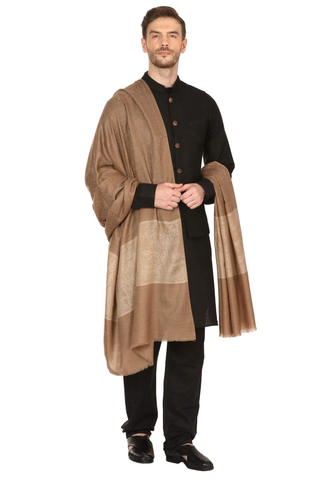 Pashtush India 114x228 Pashtush Mens Woven Jacquard Shawl, Extra Fine Wool, Soft and Warm